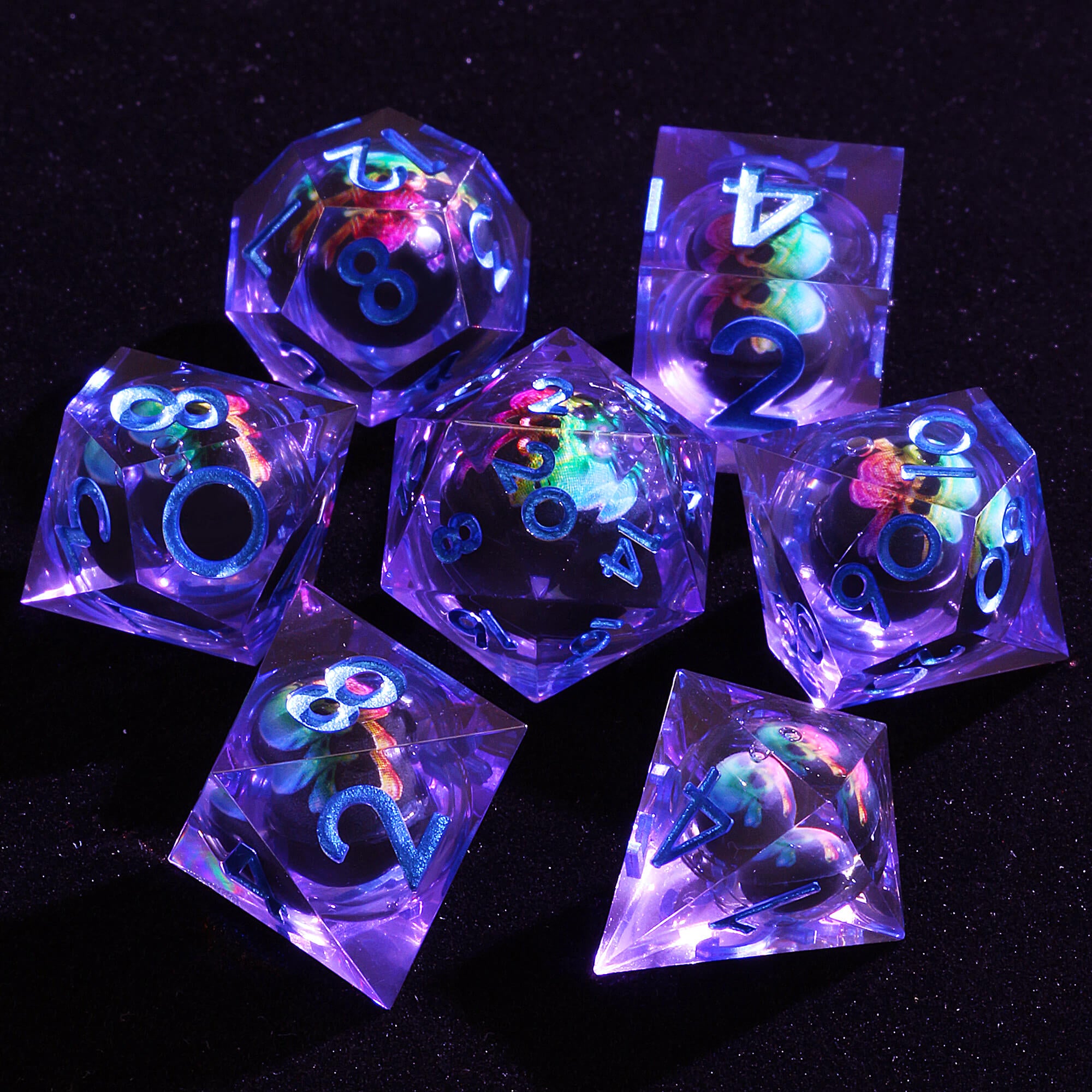 Polyhedral Cool Colored Skull Liquid Core DD Dice Sets - Dice of Dragons