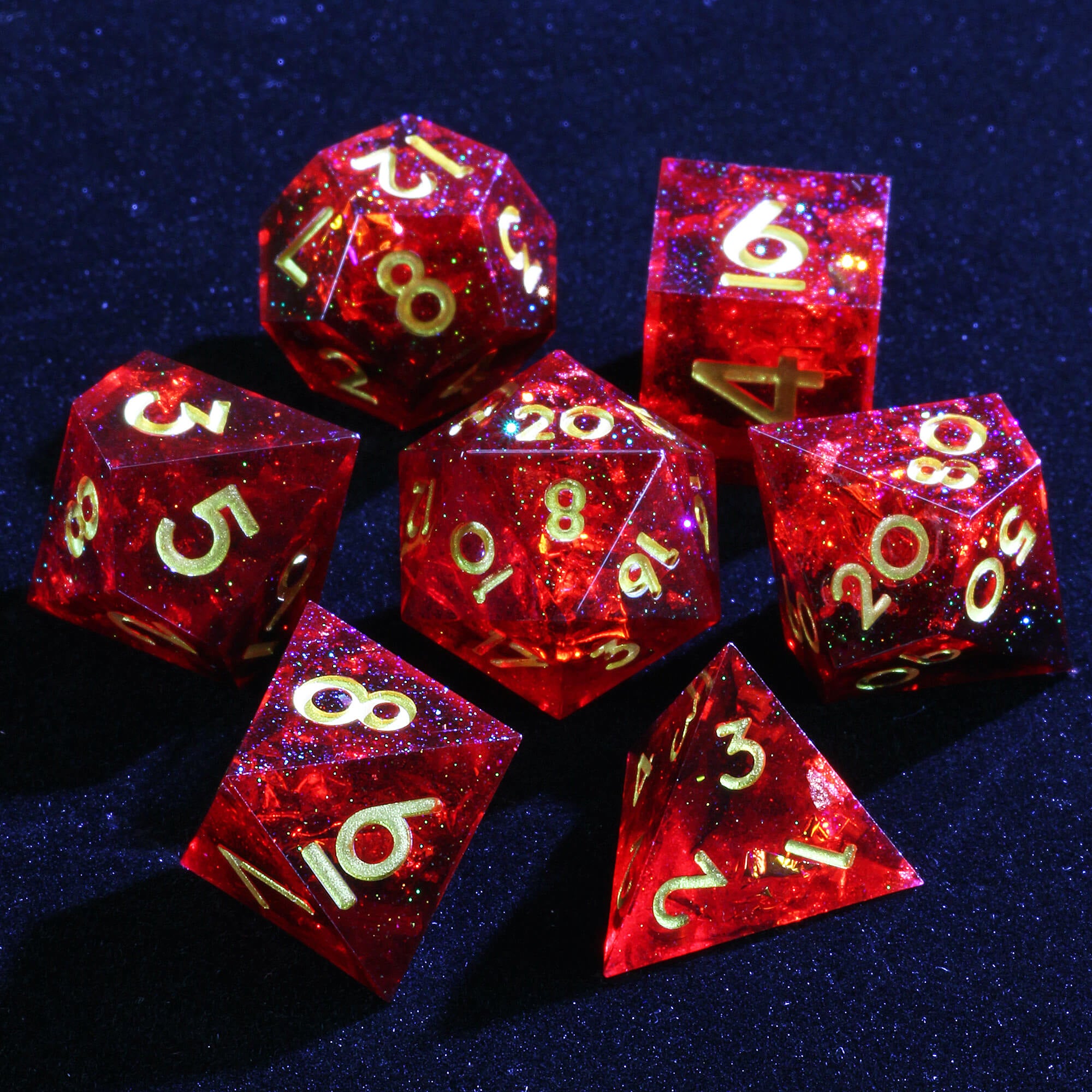 Polyhedral Cool Dice Set D and D Gold Paper Red - Dice of Dragons