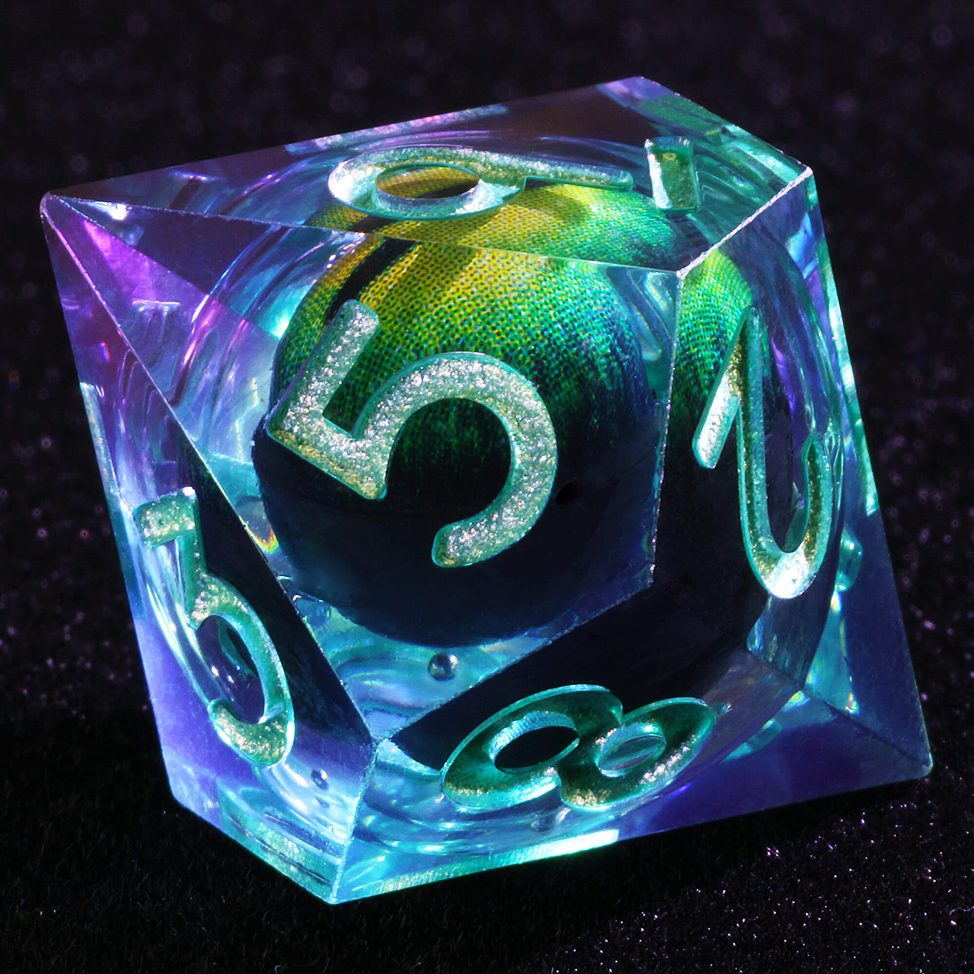 Polyhedral Cool Dragon Eye Liquid Core D and D Dice Set Green - Dice of Dragons