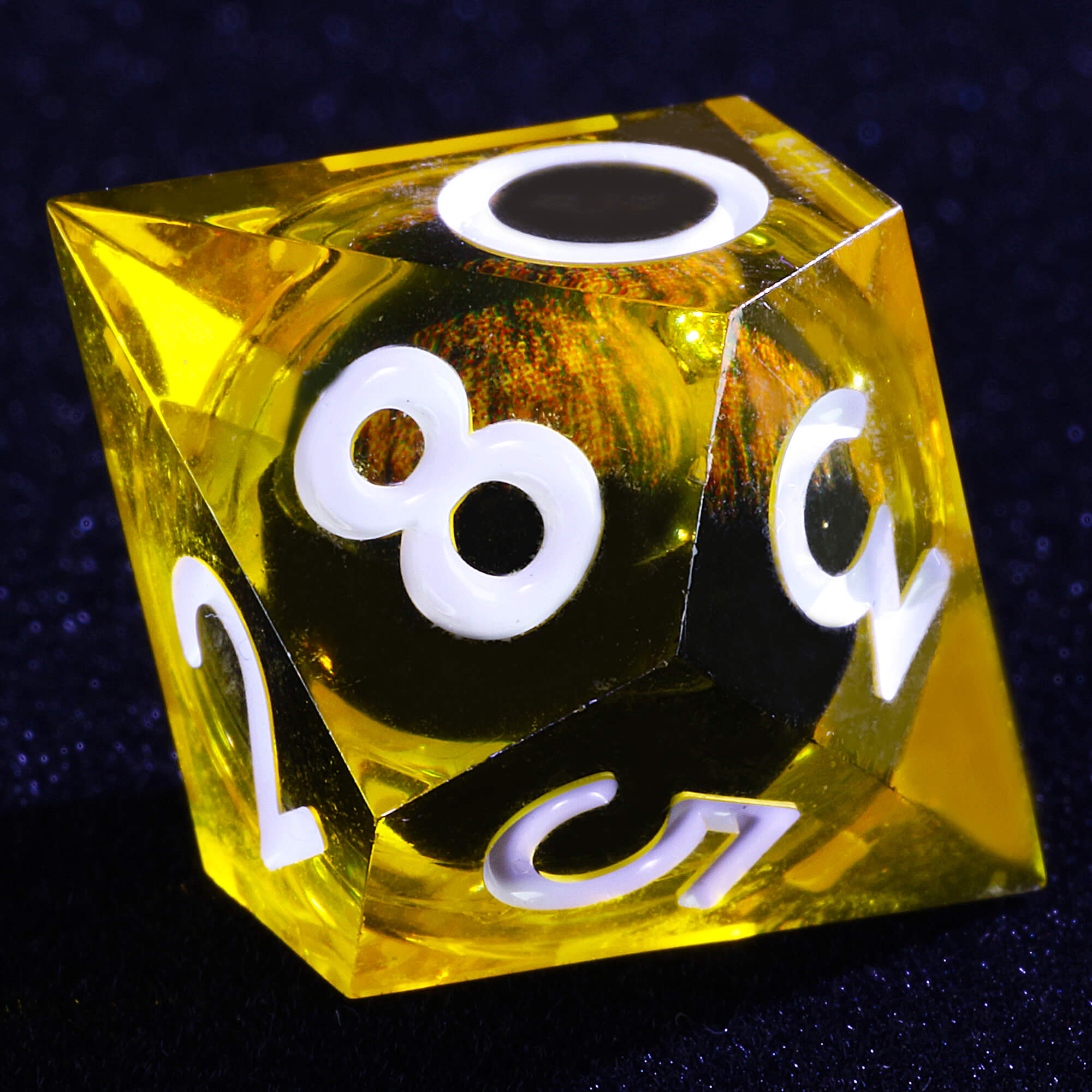 Polyhedral Cool Dragon Eye Liquid Core D and D Set Dice Yellow