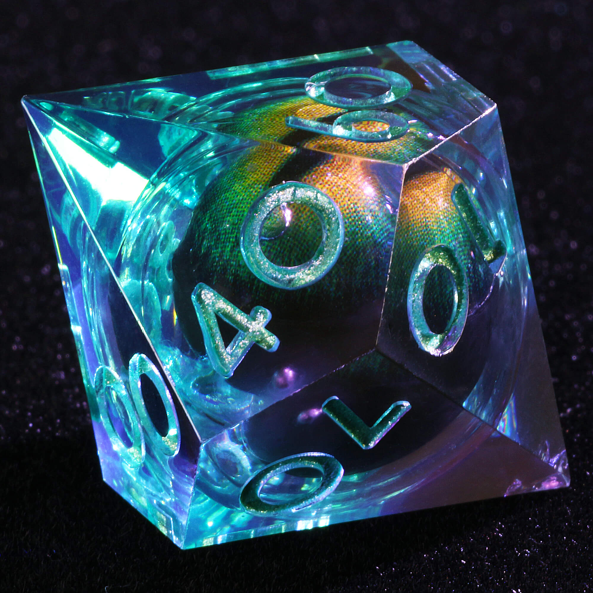 Polyhedral Cool Dragon Eye Liquid Core D and D Dice Set Green - Dice of Dragons