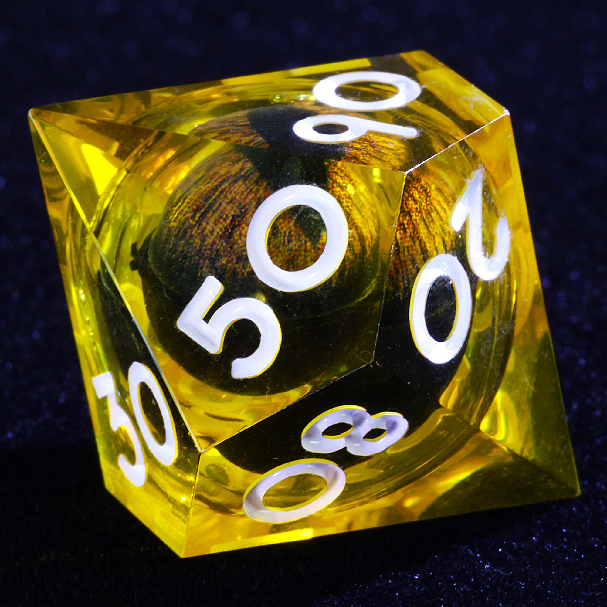 Polyhedral Cool Dragon Eye Liquid Core D and D Set Dice Yellow