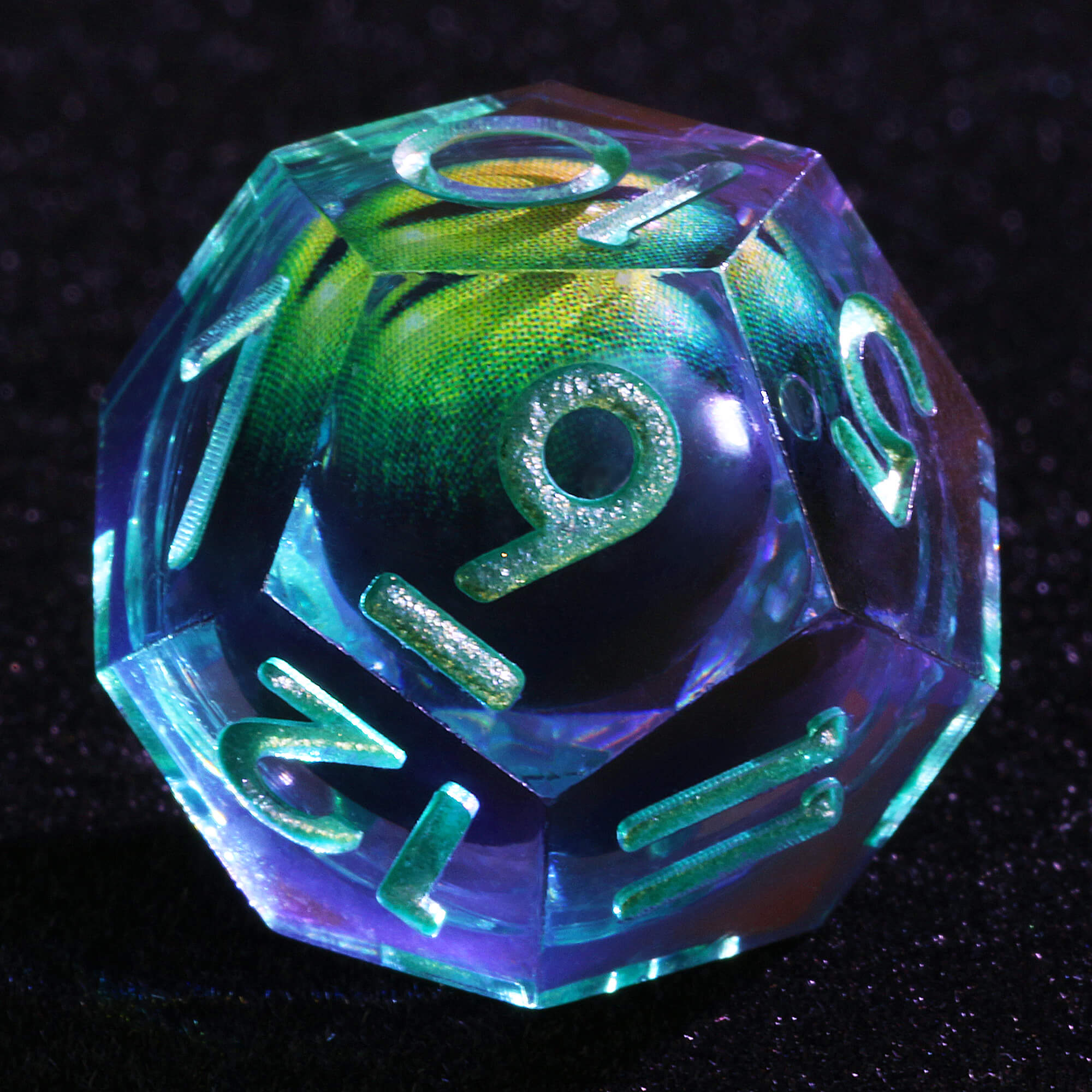 Polyhedral Cool Dragon Eye Liquid Core D and D Dice Set Green - Dice of Dragons