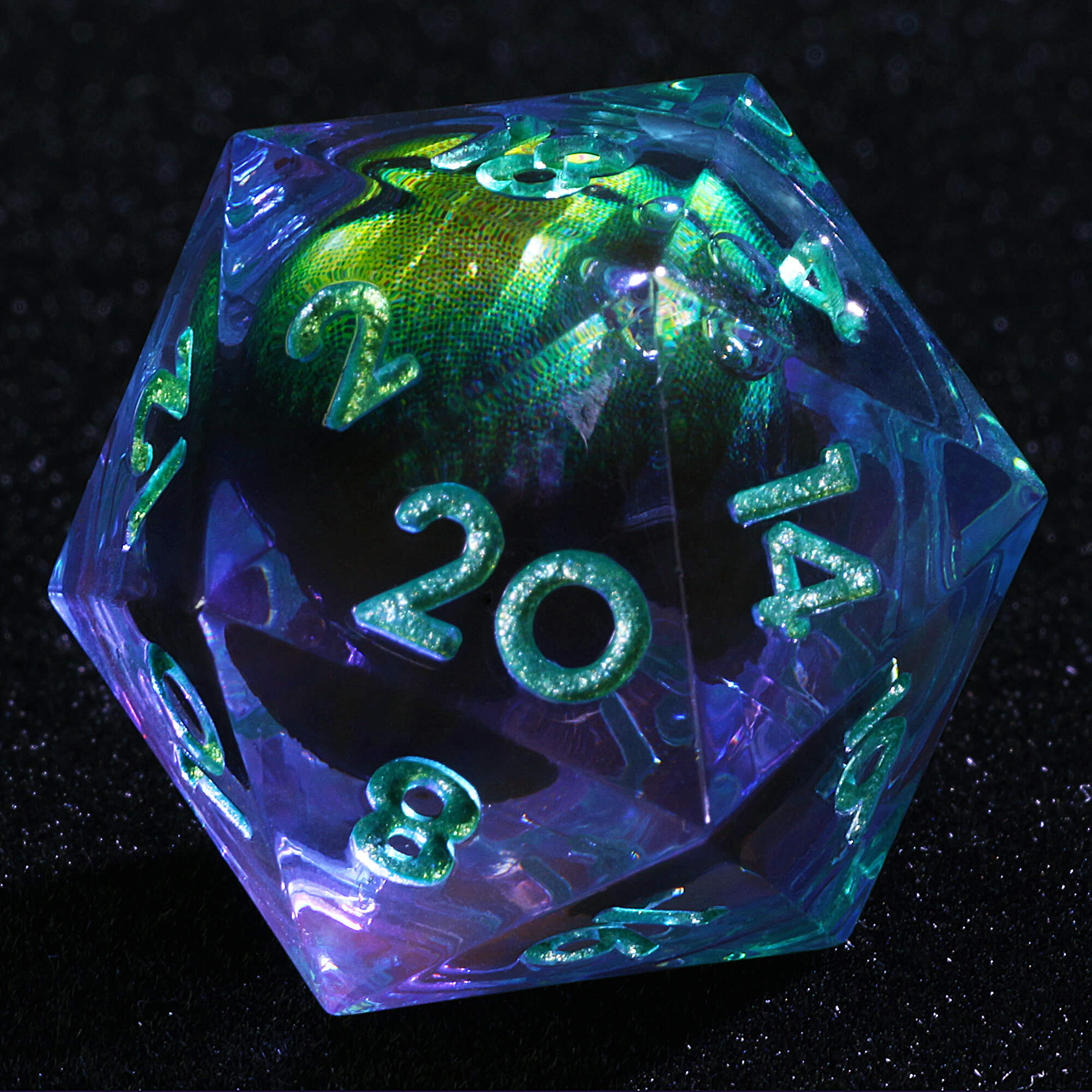 Polyhedral Cool Dragon Eye Liquid Core D and D Dice Set Green - Dice of Dragons