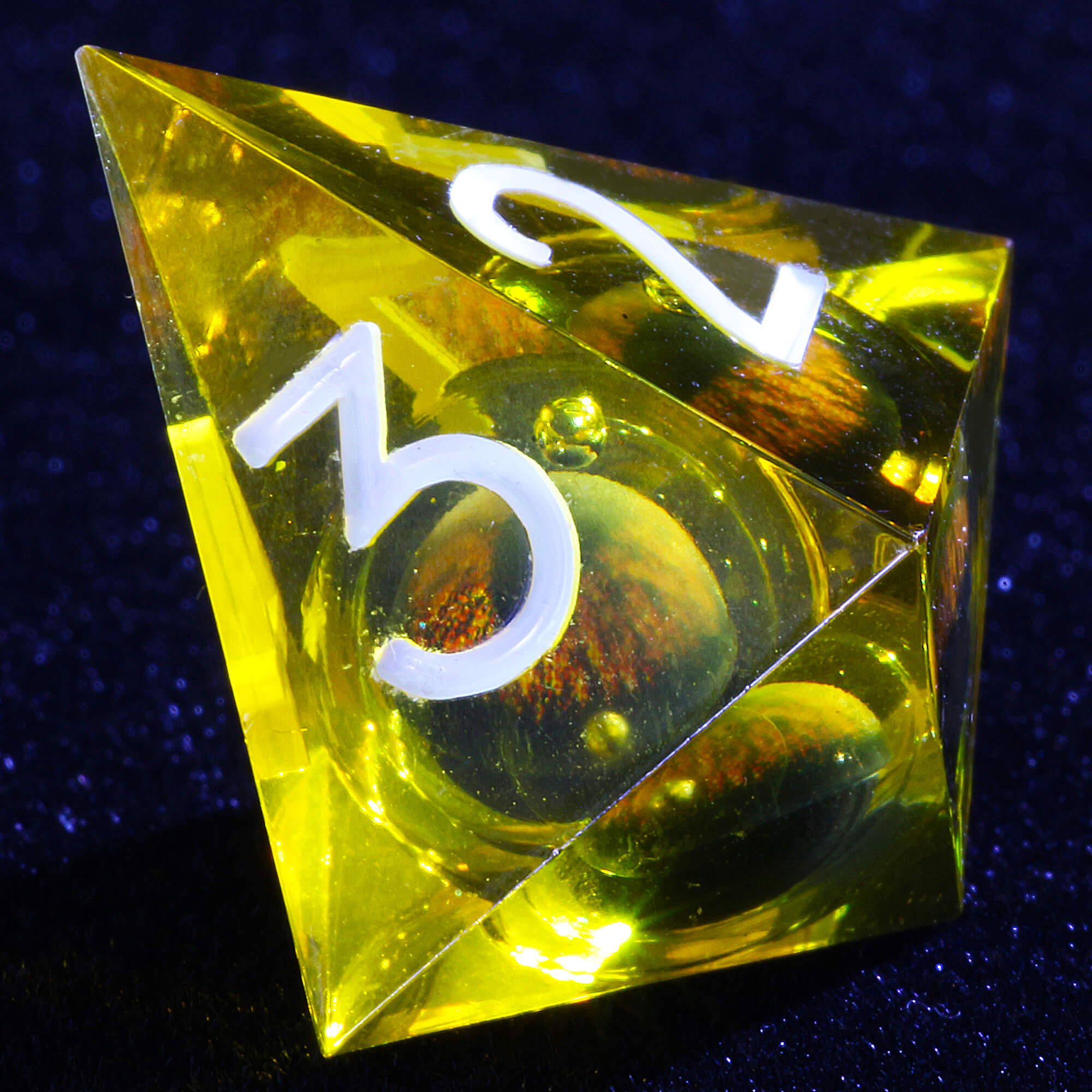 Polyhedral Cool Dragon Eye Liquid Core D and D Set Dice Yellow
