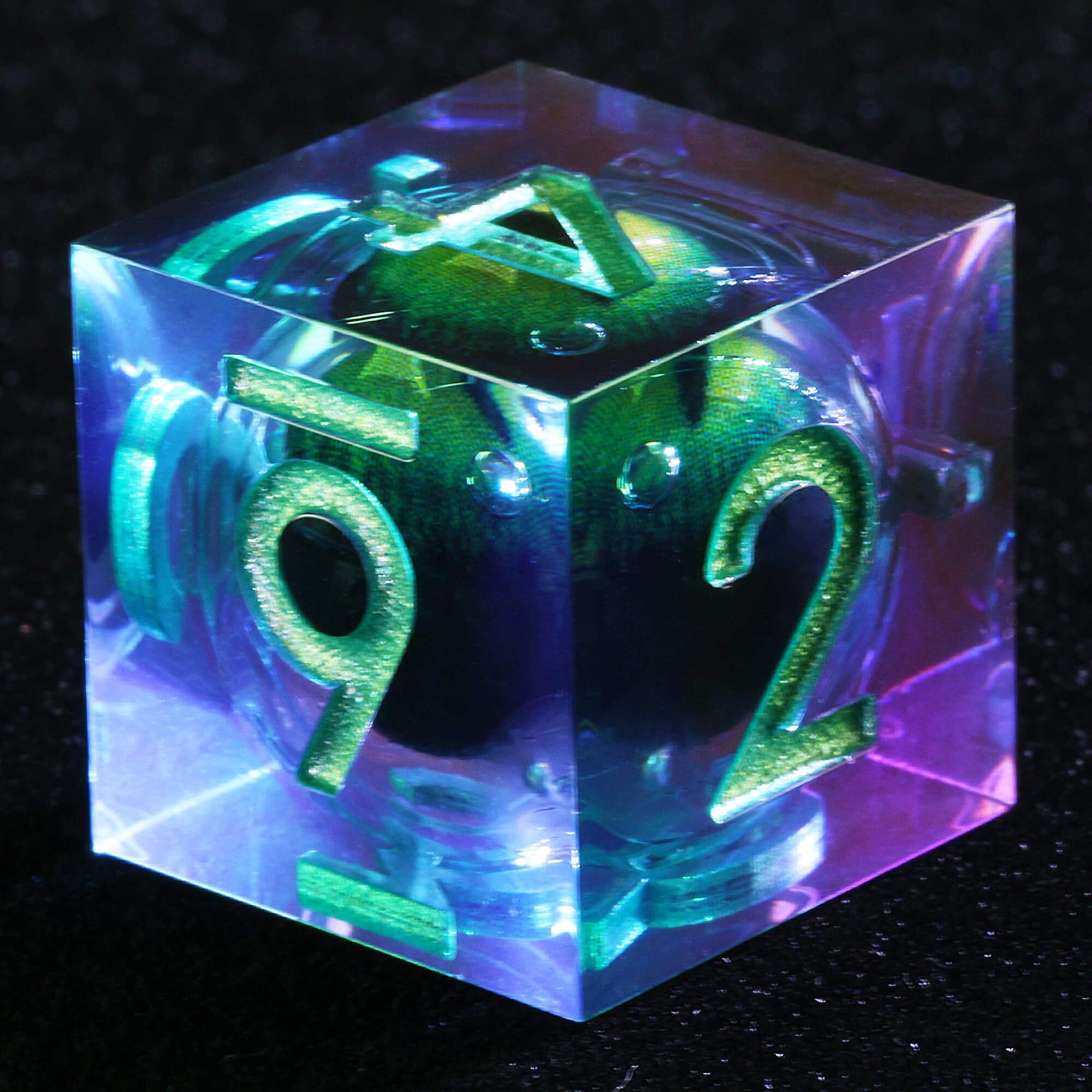 Polyhedral Cool Dragon Eye Liquid Core D and D Dice Set Green - Dice of Dragons