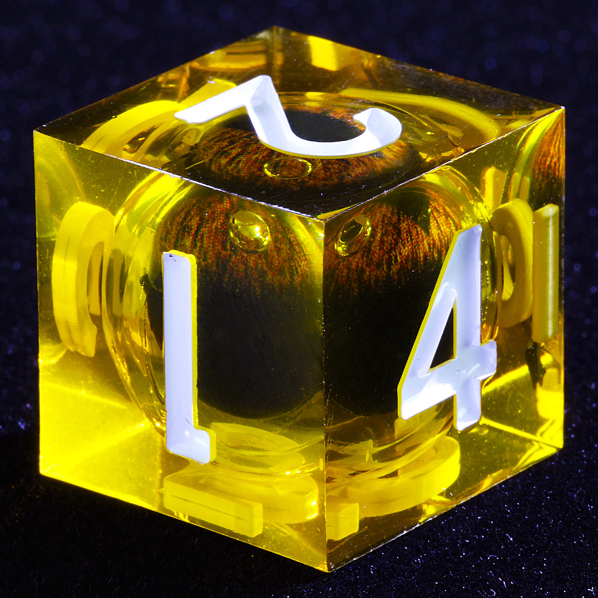 Polyhedral Cool Dragon Eye Liquid Core D and D Set Dice Yellow