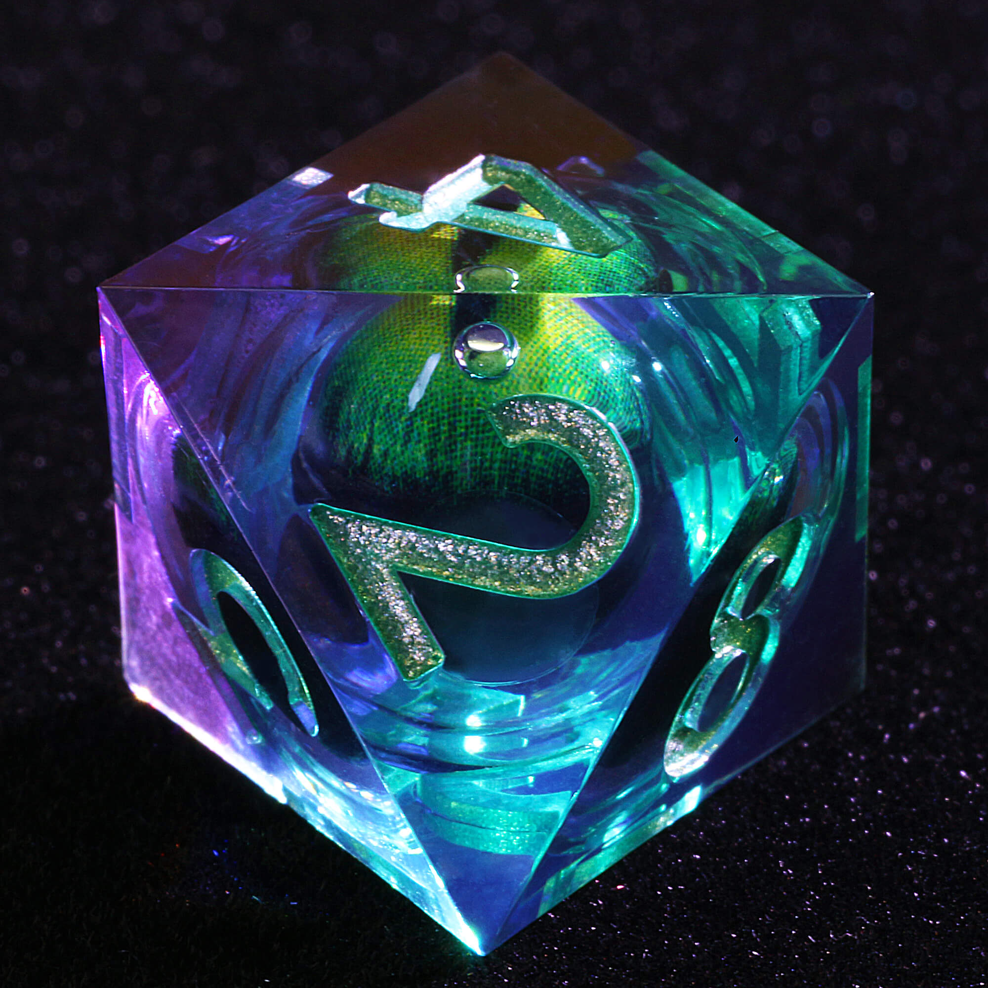 Polyhedral Cool Dragon Eye Liquid Core D and D Dice Set Green - Dice of Dragons