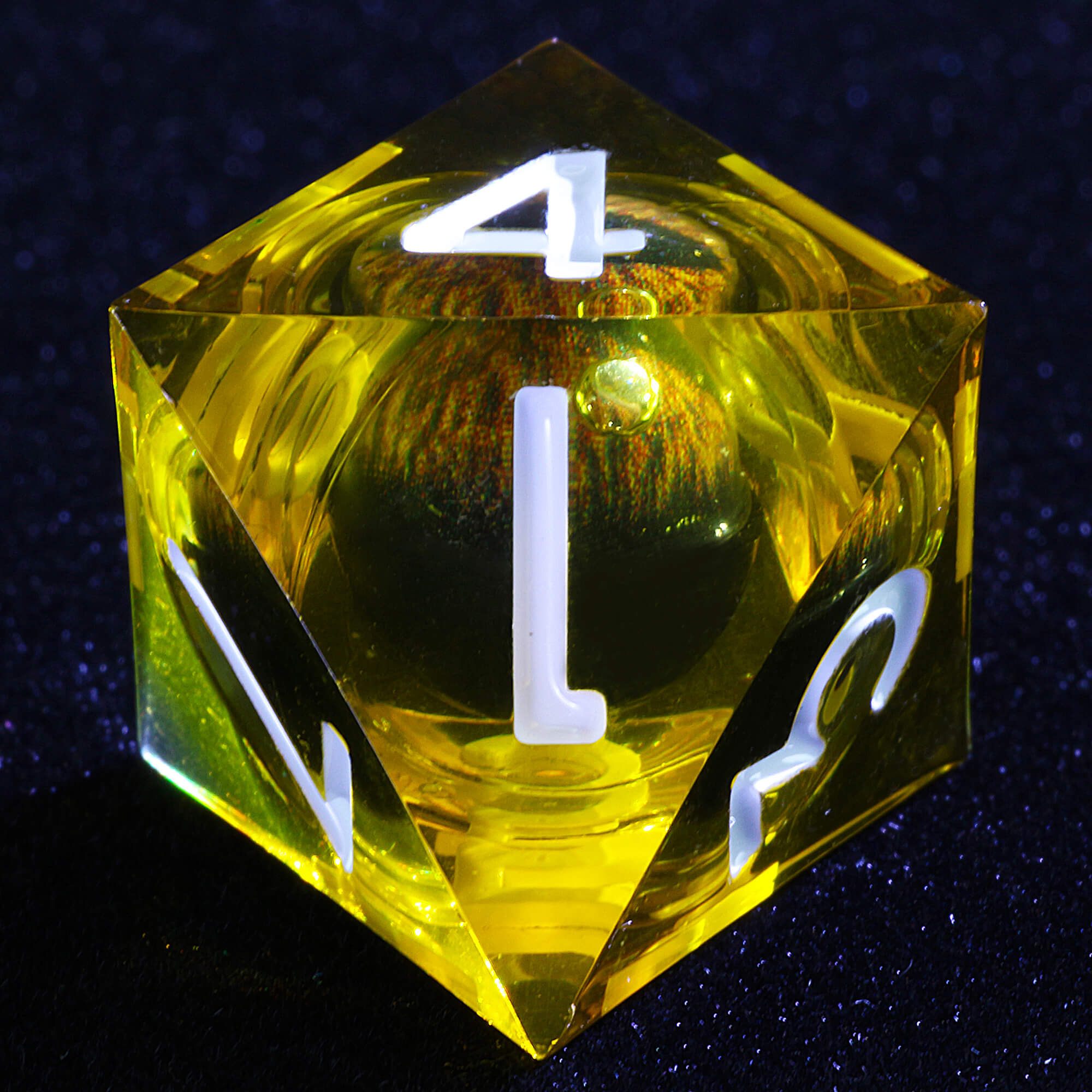 Polyhedral Cool Dragon Eye Liquid Core D and D Set Dice Yellow