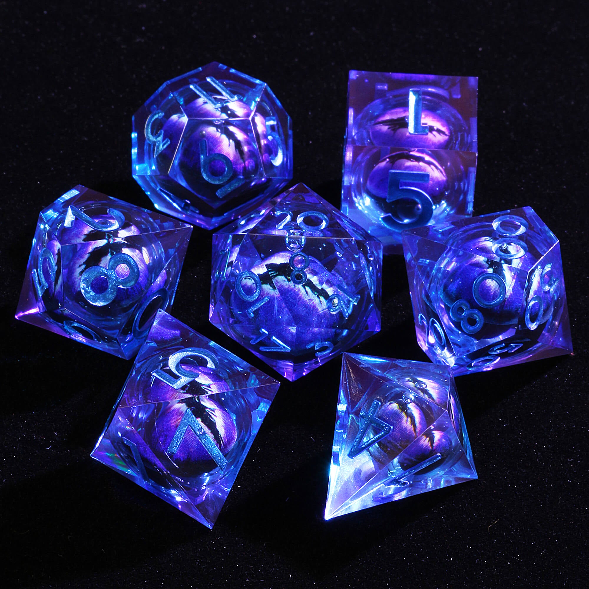 Polyhedral Cool Dragon Eye Liquid Core DD Dice Set Purple - Dice of Dragons