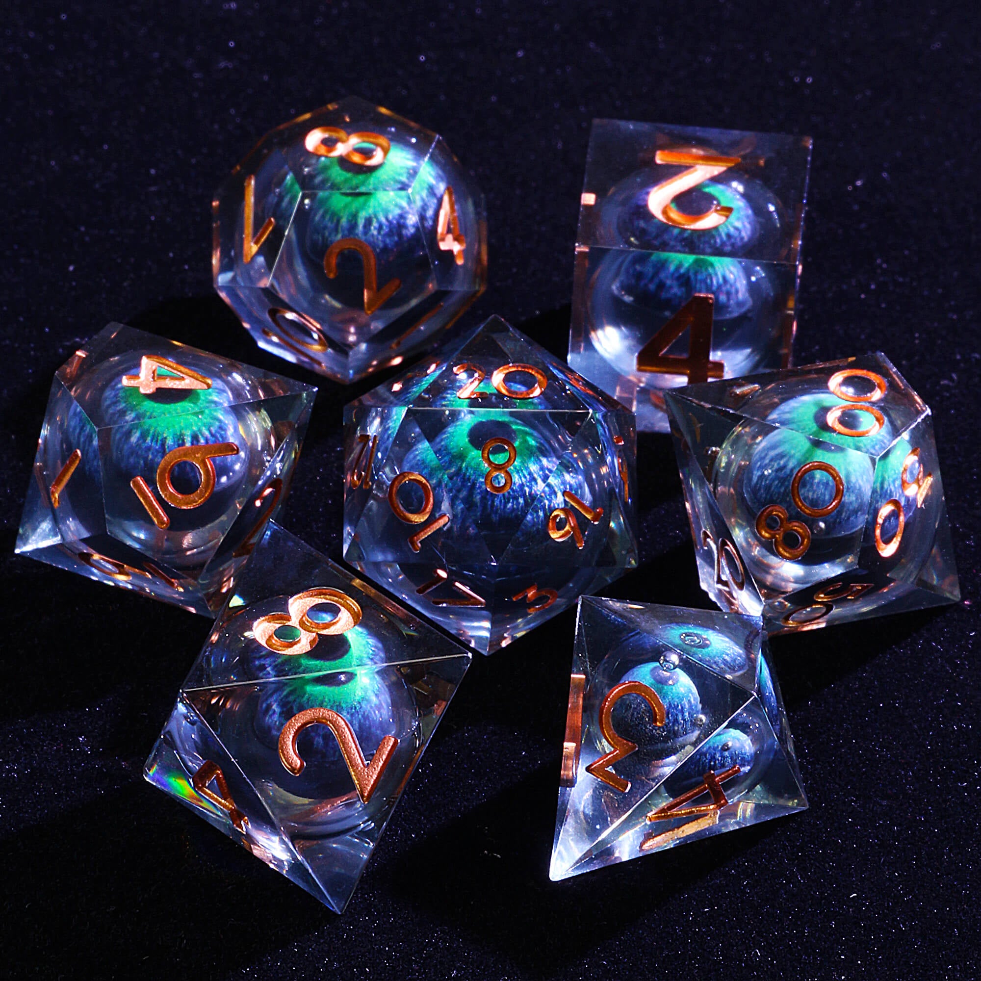 Polyhedral Cool Dragon Eye Liquid Core DD Set Dice Brown - Dice of Dragons