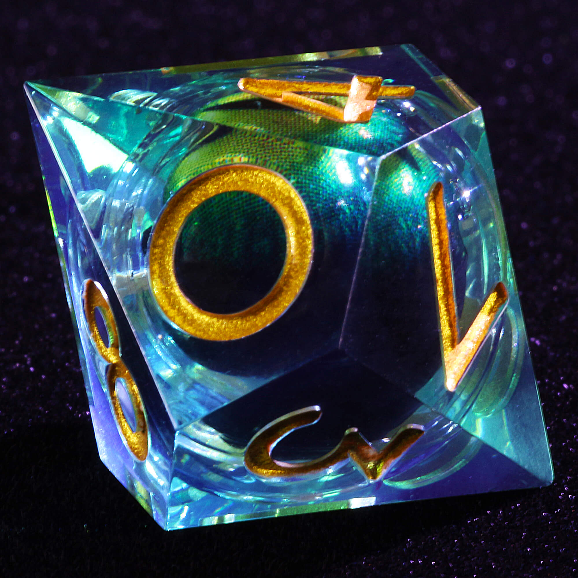 Polyhedral Cool Green Dragon Eye Liquid Core Dice Set D&D - Dice of Dragons