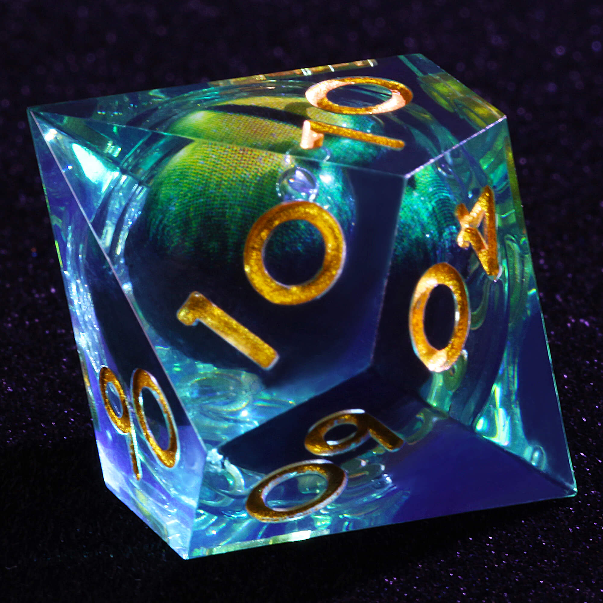 Polyhedral Cool Green Dragon Eye Liquid Core Dice Set D&D - Dice of Dragons