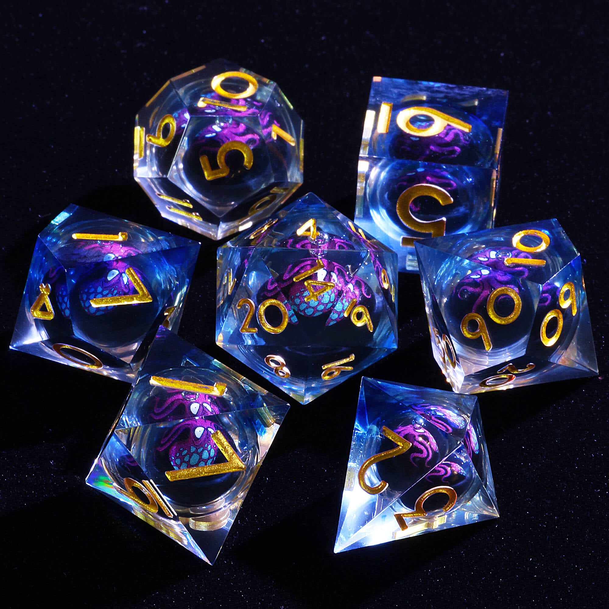 Polyhedral Cool Octopus Liquid Core DnD Set Dice - Dice of Dragons