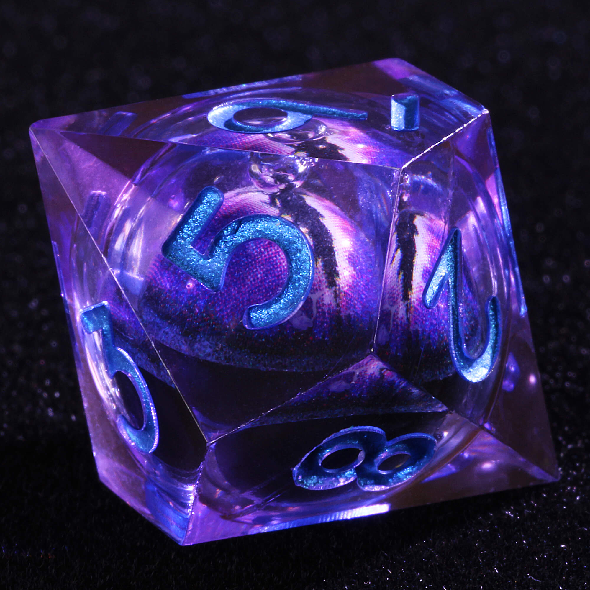 Polyhedral Cool Purple Dragon Eye Liquid Core DnD Dice Set - Dice of Dragons