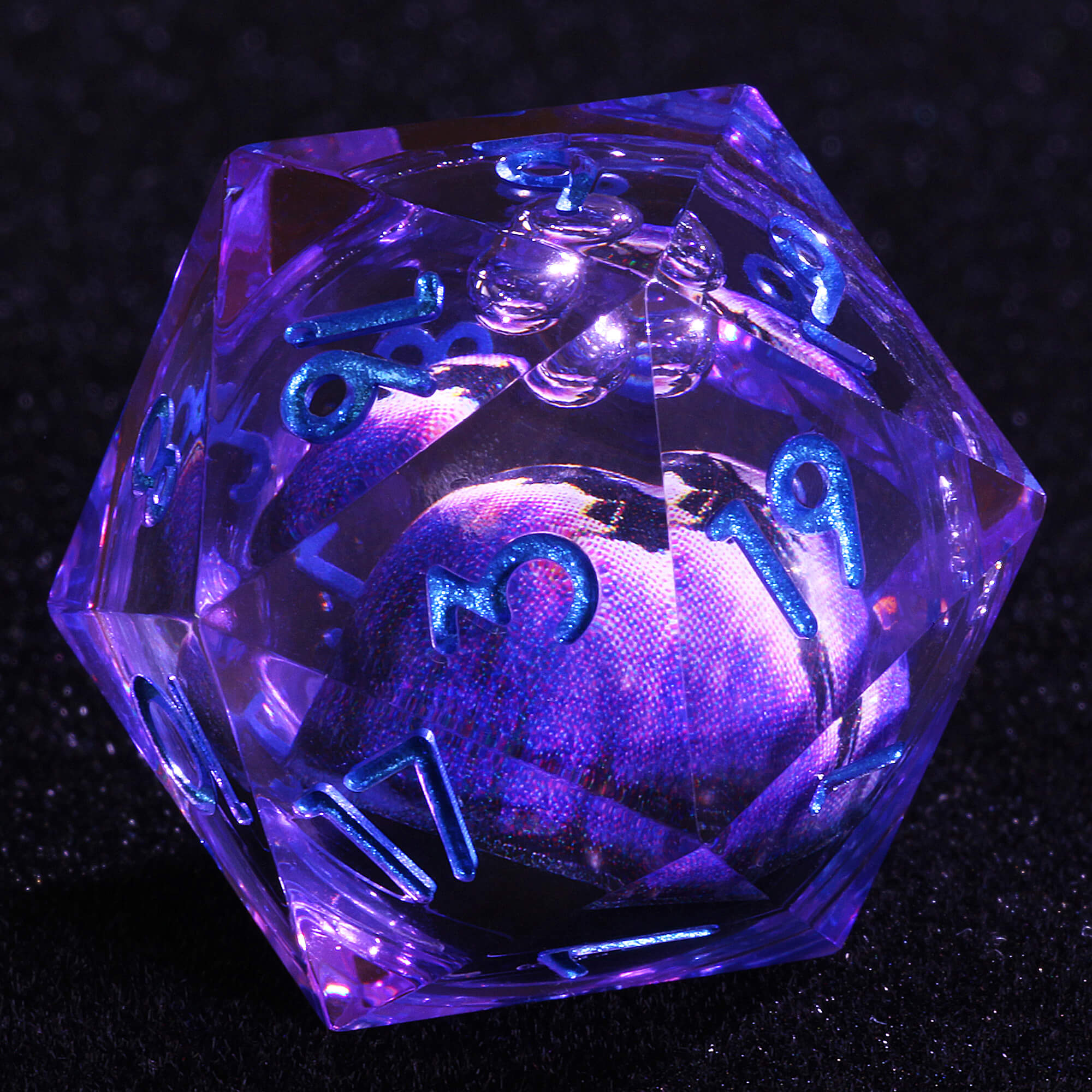 Polyhedral Cool Purple Dragon Eye Liquid Core DnD Dice Set - Dice of Dragons