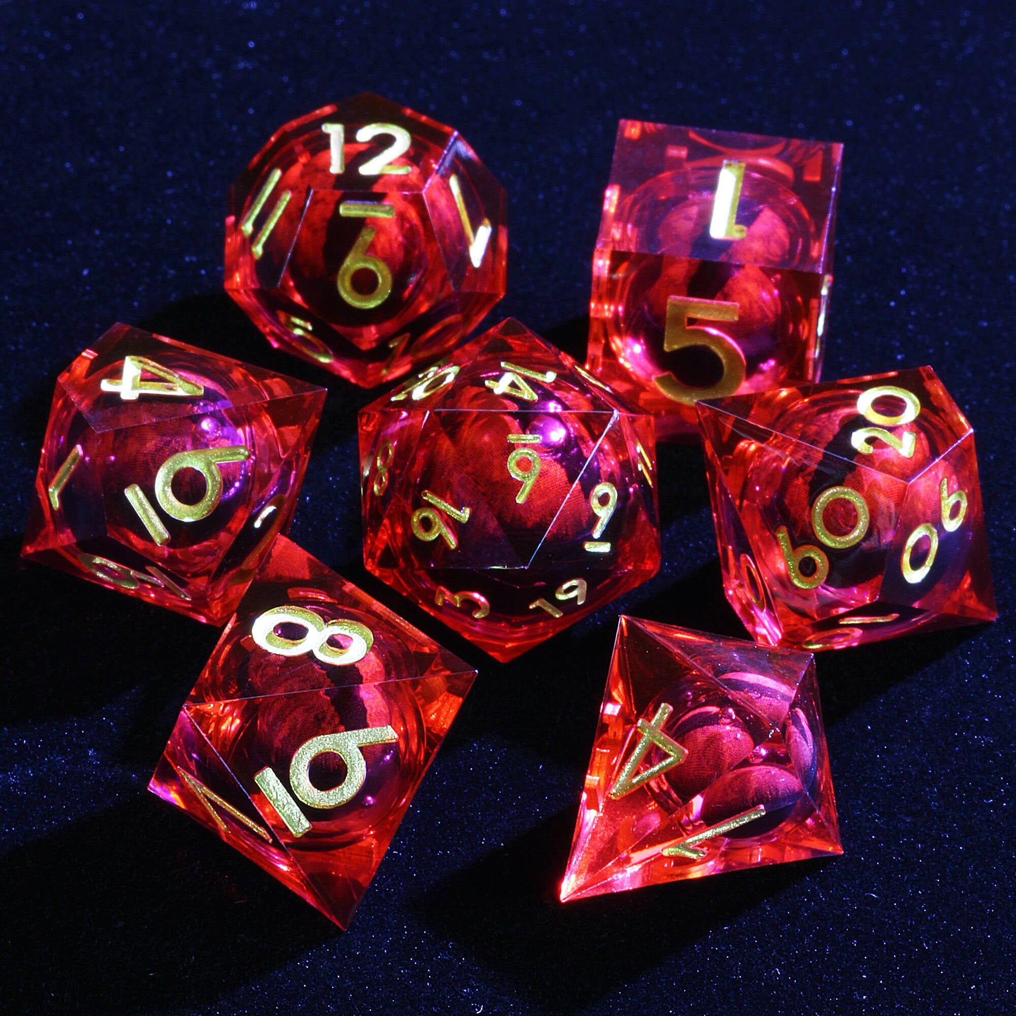 Polyhedral Cool Red Dragon Eye Liquid Core Dice Sets DnD - Dice of Dragons