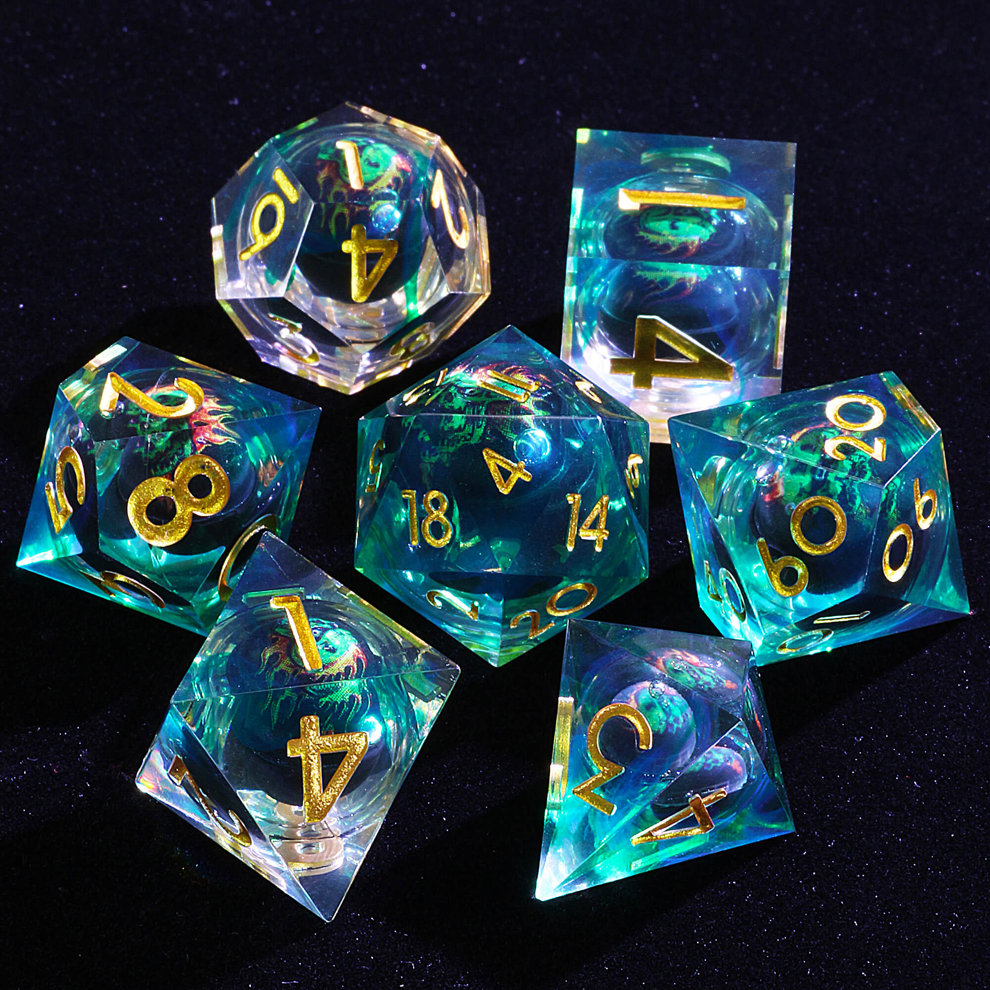 Polyhedral Cool Skeleton Ghost Liquid Core Set of Dice DD - Dice of Dragons