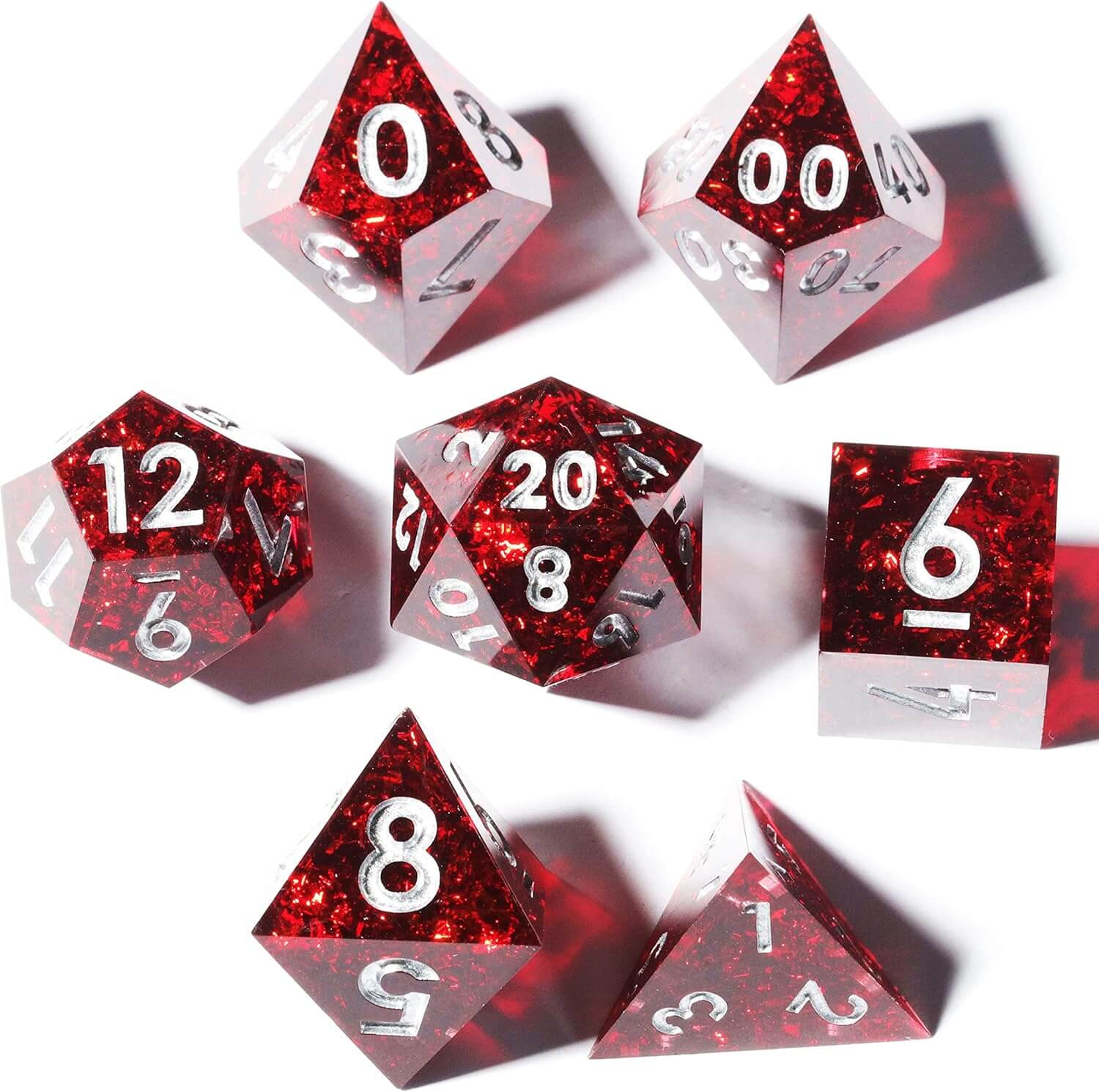 Polyhedral D&D 7-Piece Red Resin Dice Set - Dice of Dragons