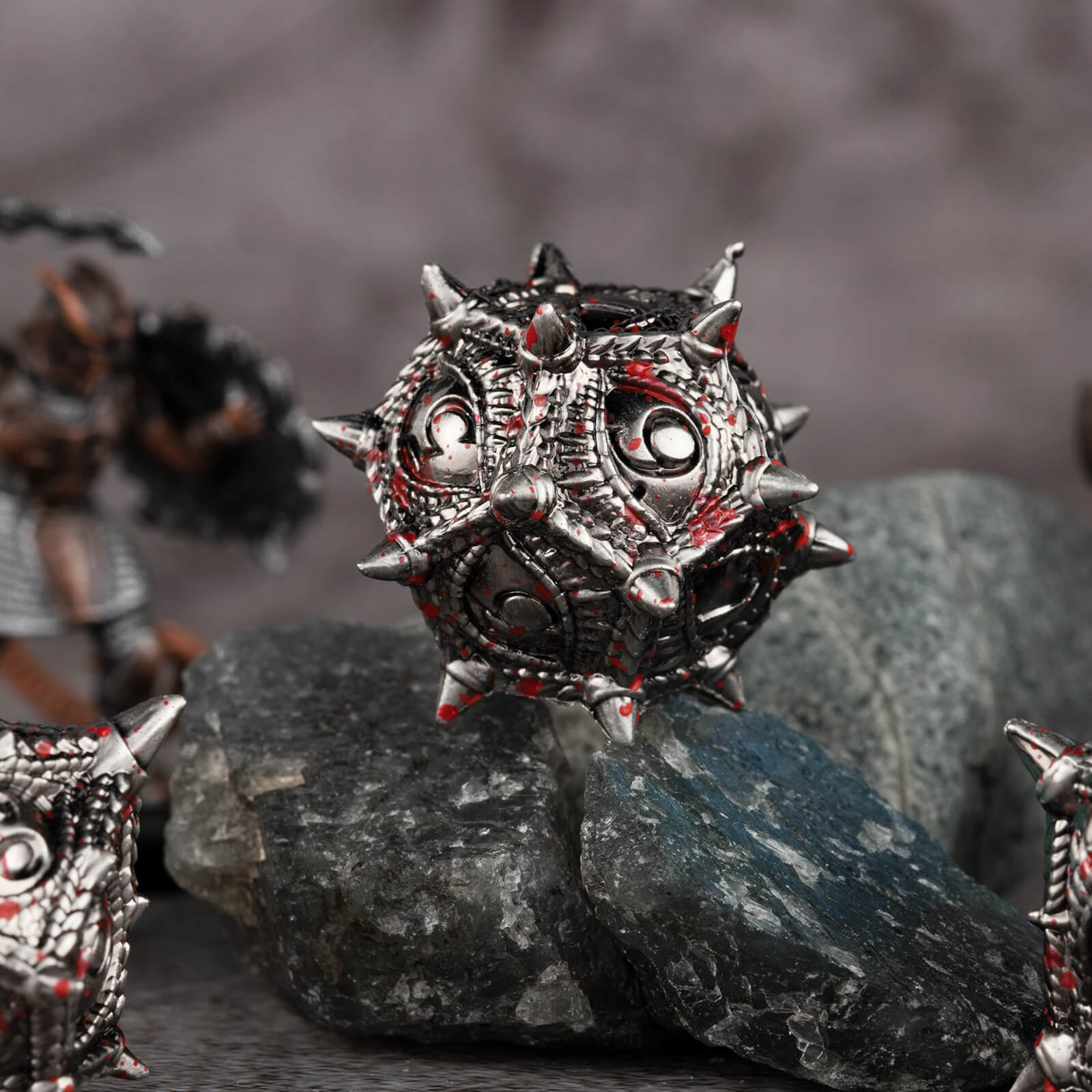 Polyhedral Dragon Eye Metal D and D Dice Set - Antique Silver Blood - Dice of Dragons