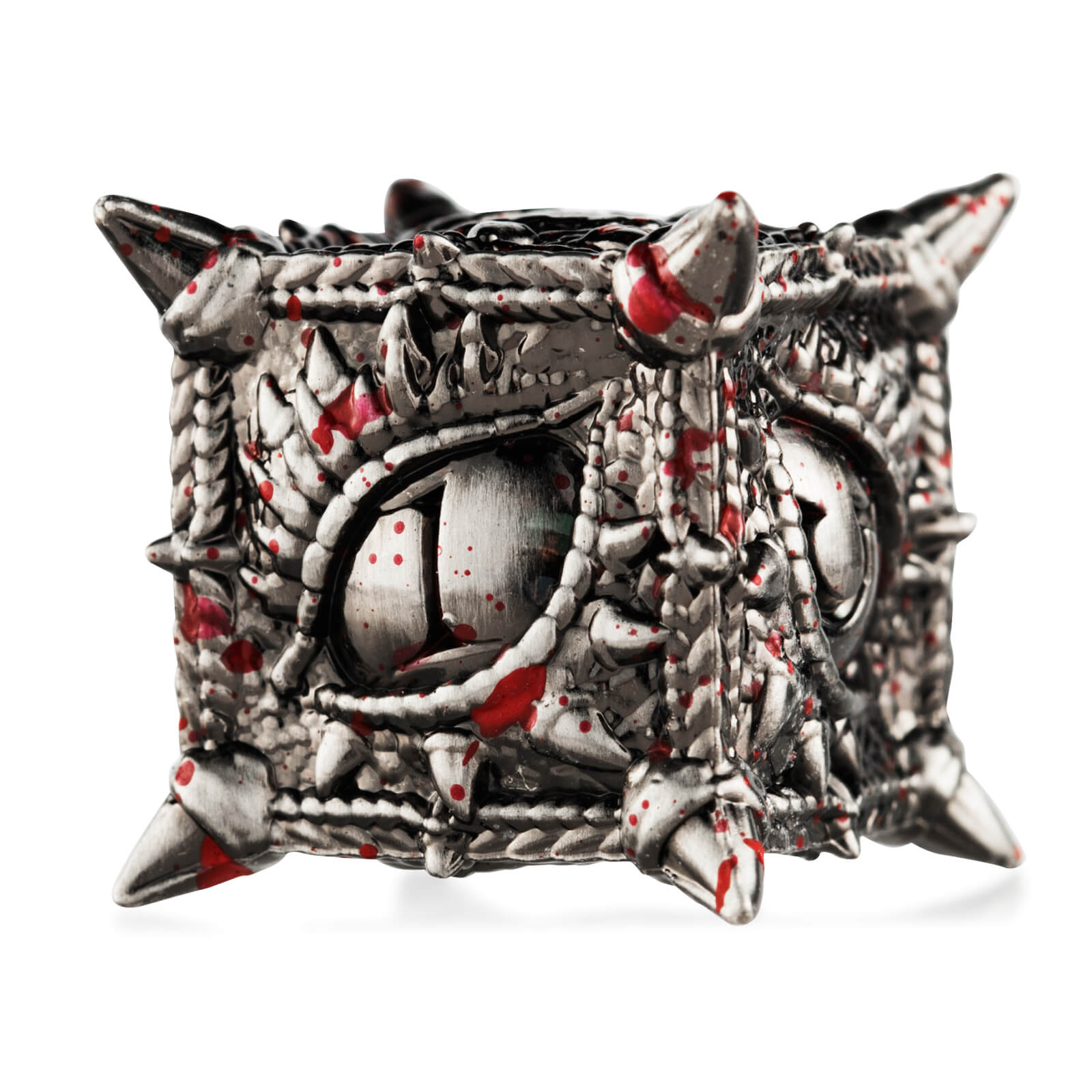 Polyhedral Dragon Eye Metal D and D Dice Set - Antique Silver Blood - Dice of Dragons