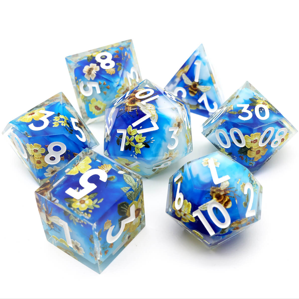 7-Piece Bee Flower Sharp Edge DND Dice Set - Dice of Dragons