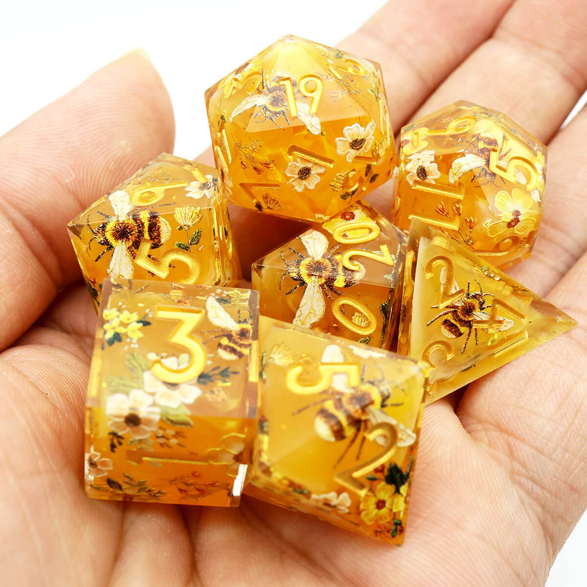 DND Bee 7-Piece Sharp Edge Layered Dice Set - Dice of Dragons