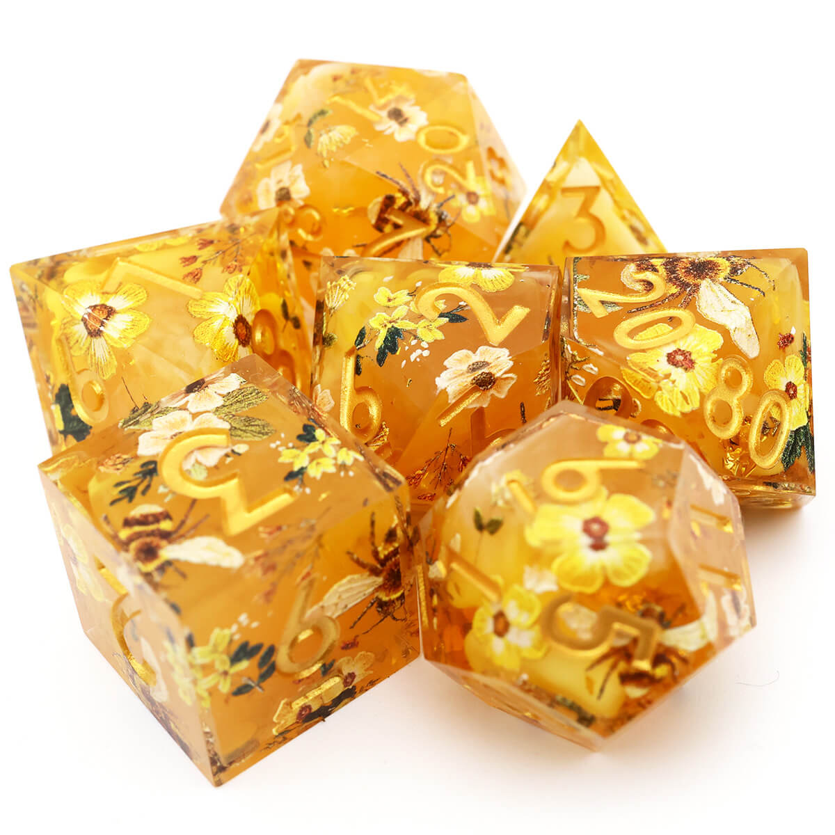 DND Bee 7-Piece Sharp Edge Layered Dice Set - Dice of Dragons