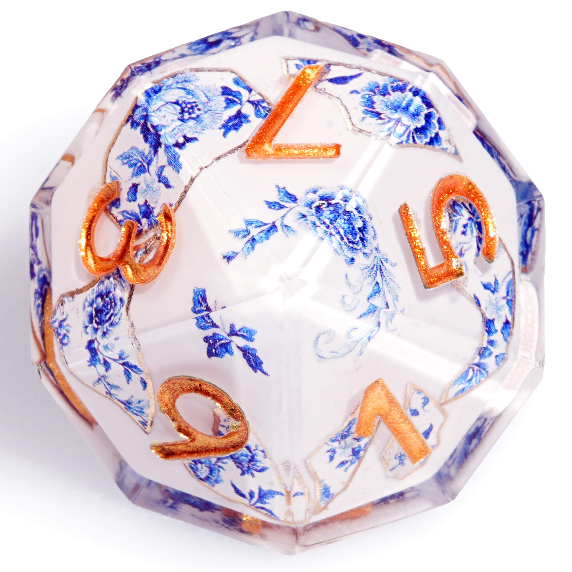 Polyhedral RGP Cool DnD Dice Sets - Blue and White Porcelain Flower - Dice of Dragons