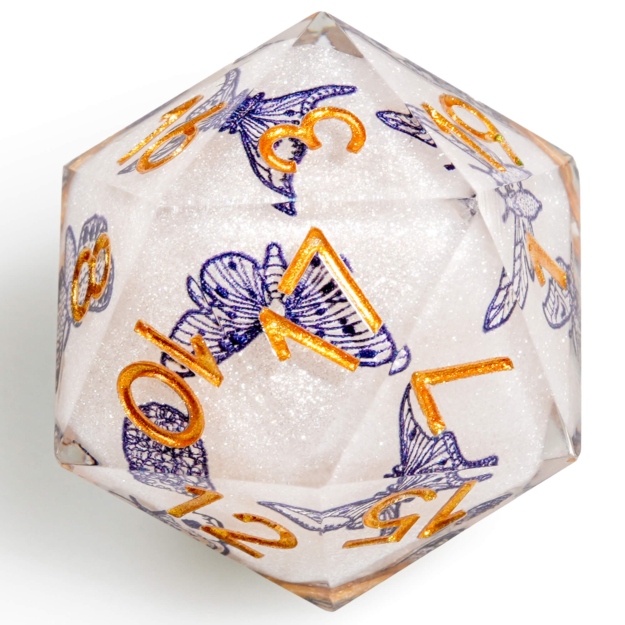 Polyhedral RGP Cool DnD Dice Sets - Blue and White Porcelain Butterfly - Dice of Dragons