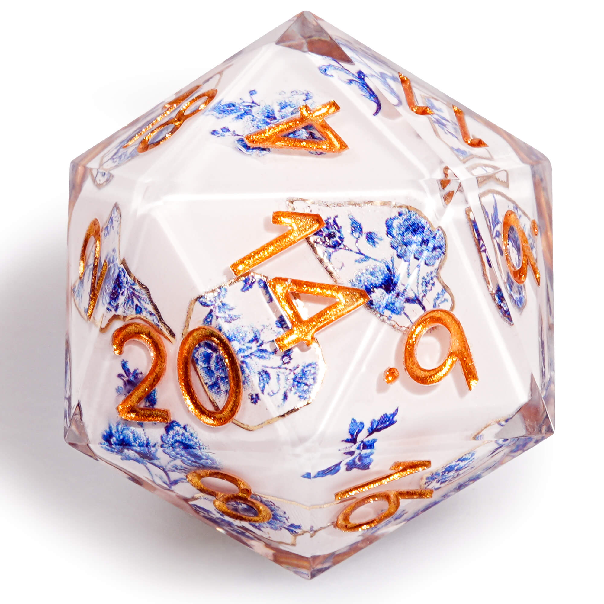 Polyhedral RGP Cool DnD Dice Sets - Blue and White Porcelain Flower - Dice of Dragons