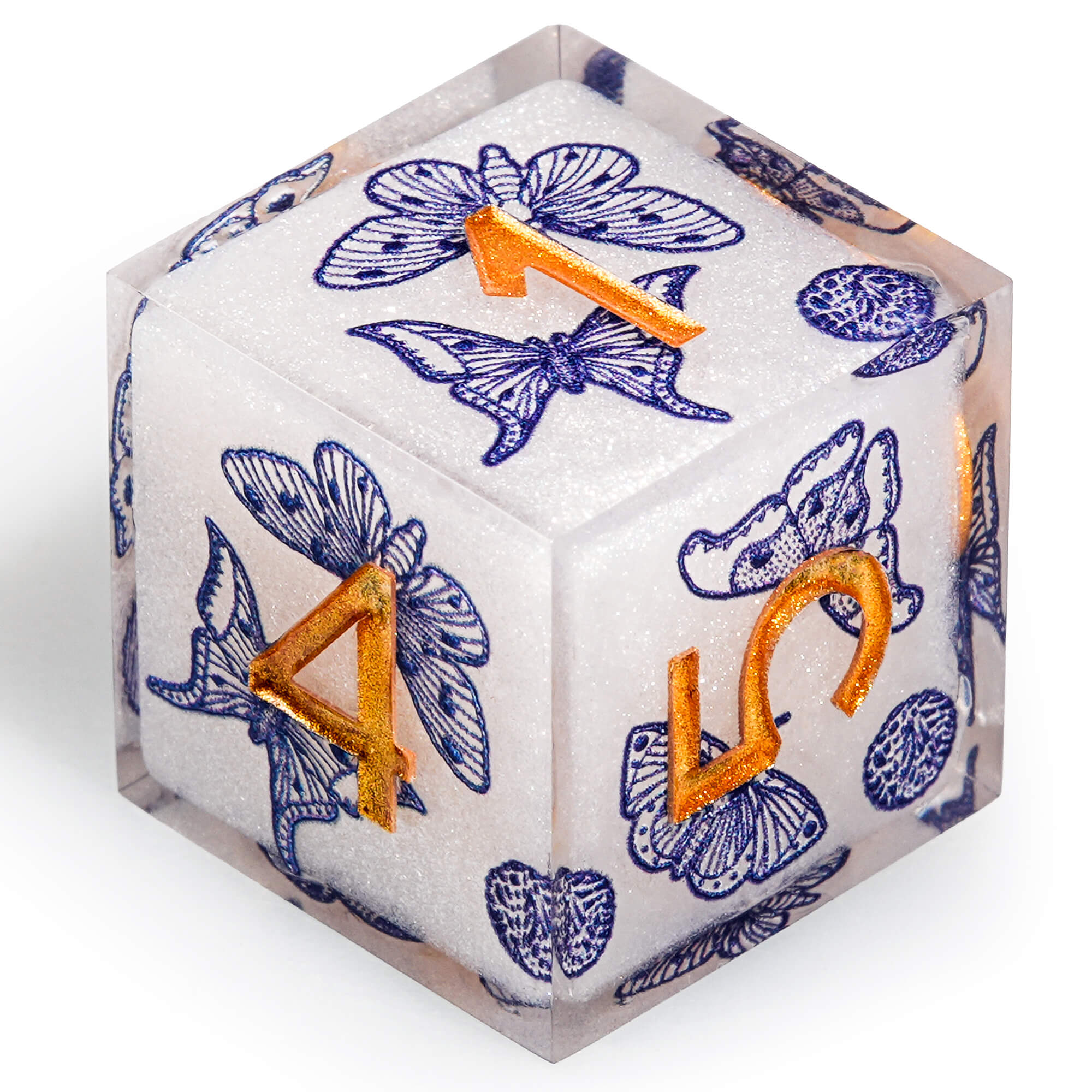 Polyhedral RGP Cool DnD Dice Sets - Blue and White Porcelain Butterfly - Dice of Dragons