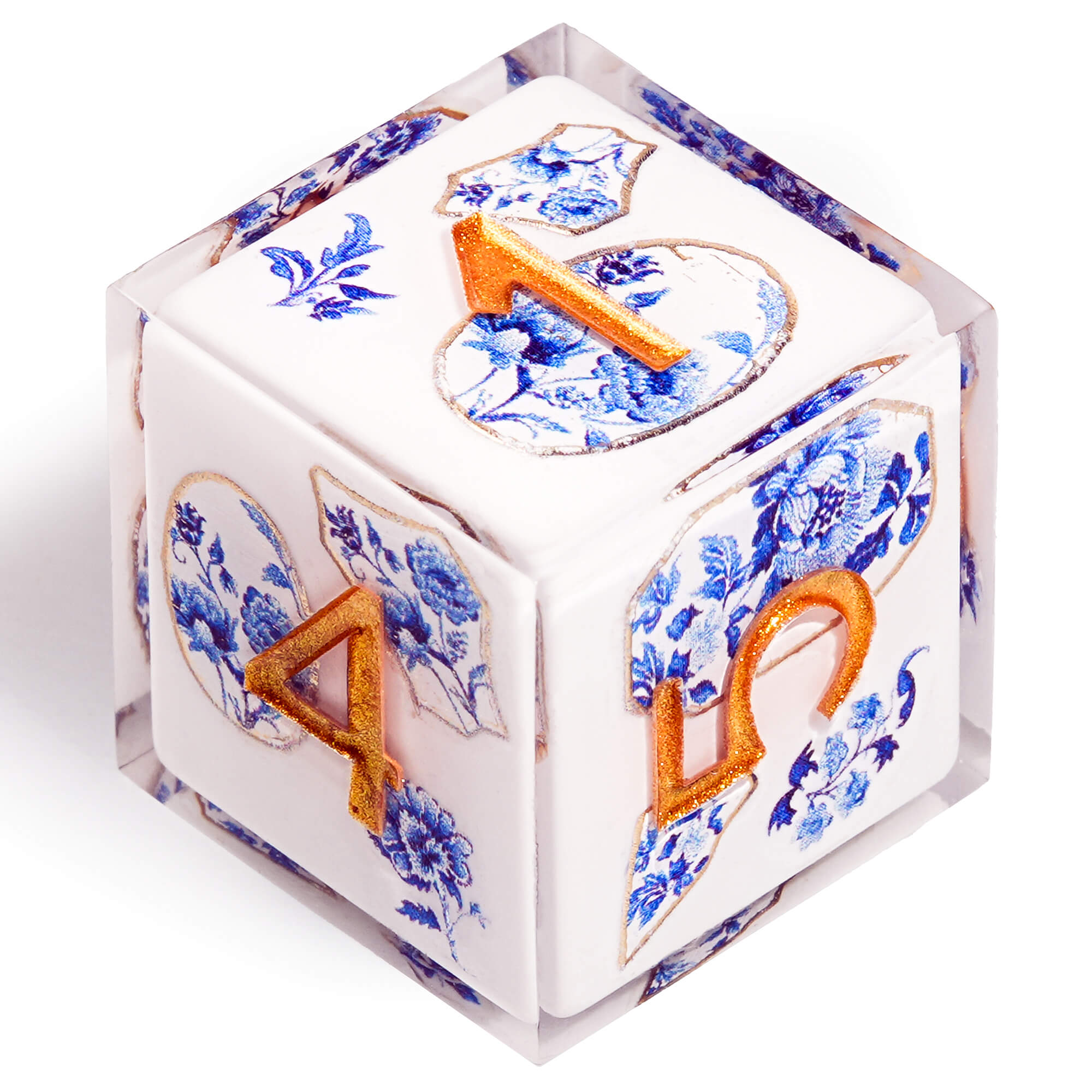 Polyhedral RGP Cool DnD Dice Sets - Blue and White Porcelain Flower - Dice of Dragons