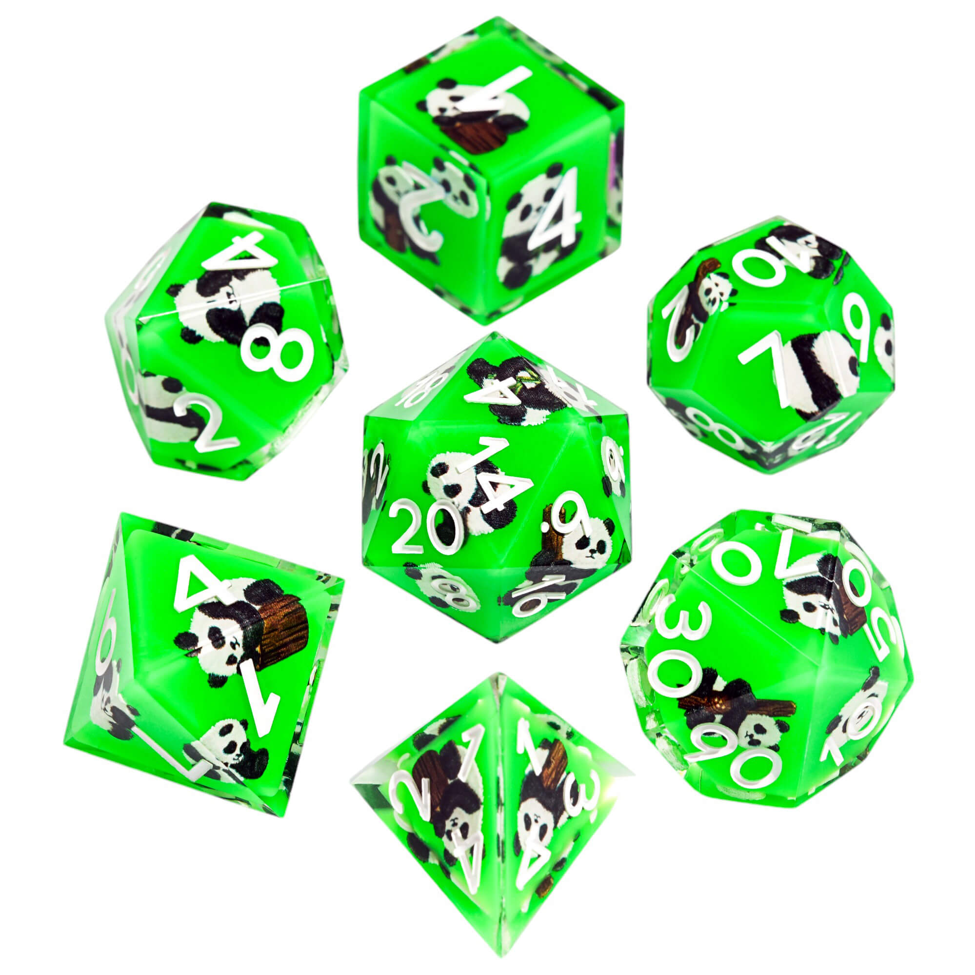 Polyhedral RGP Cool DnD Dice Sets - Green Panda - Dice of Dragons