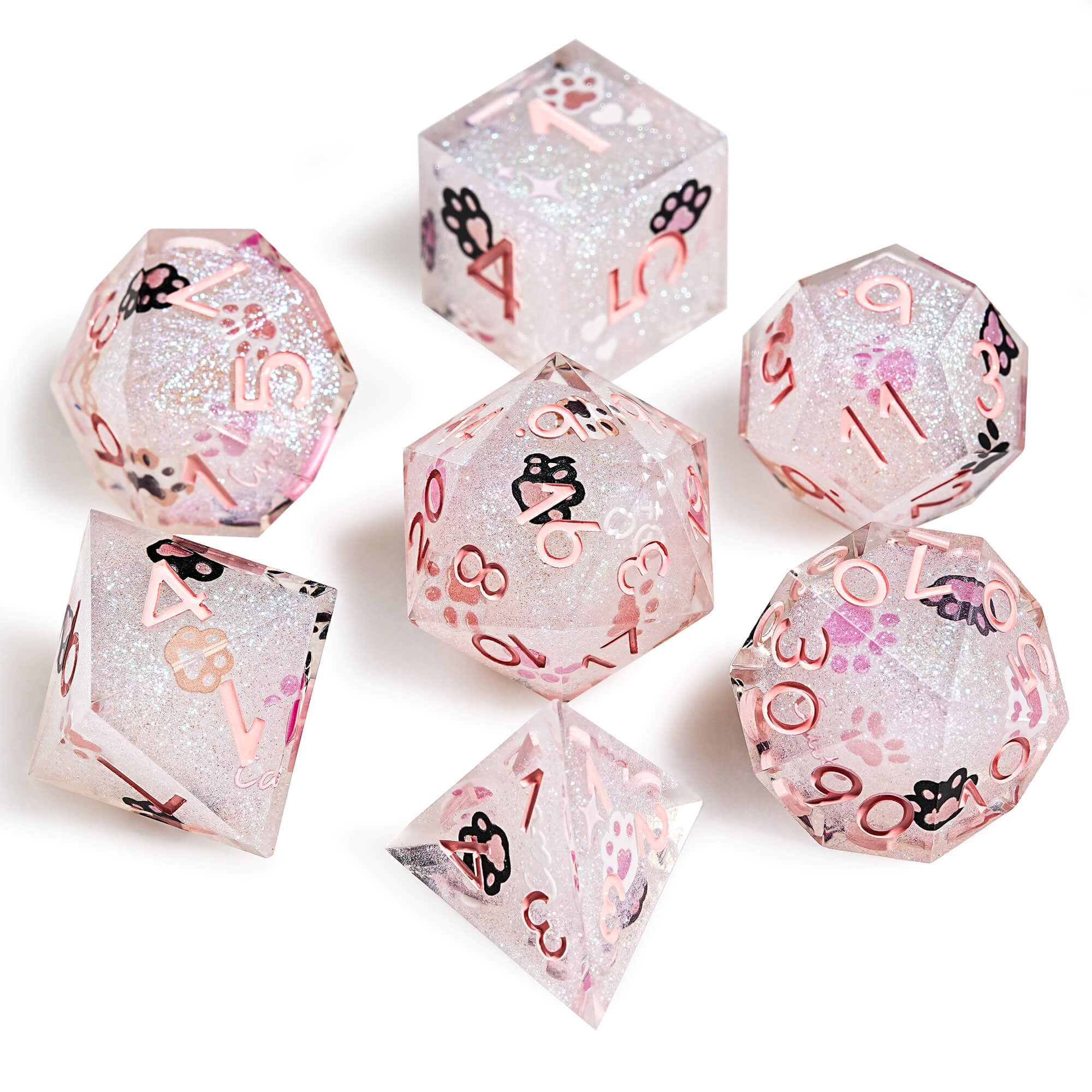 Polyhedral RGP Cool DnD Dice Sets - Pink Cat's Paw - Dice of Dragons