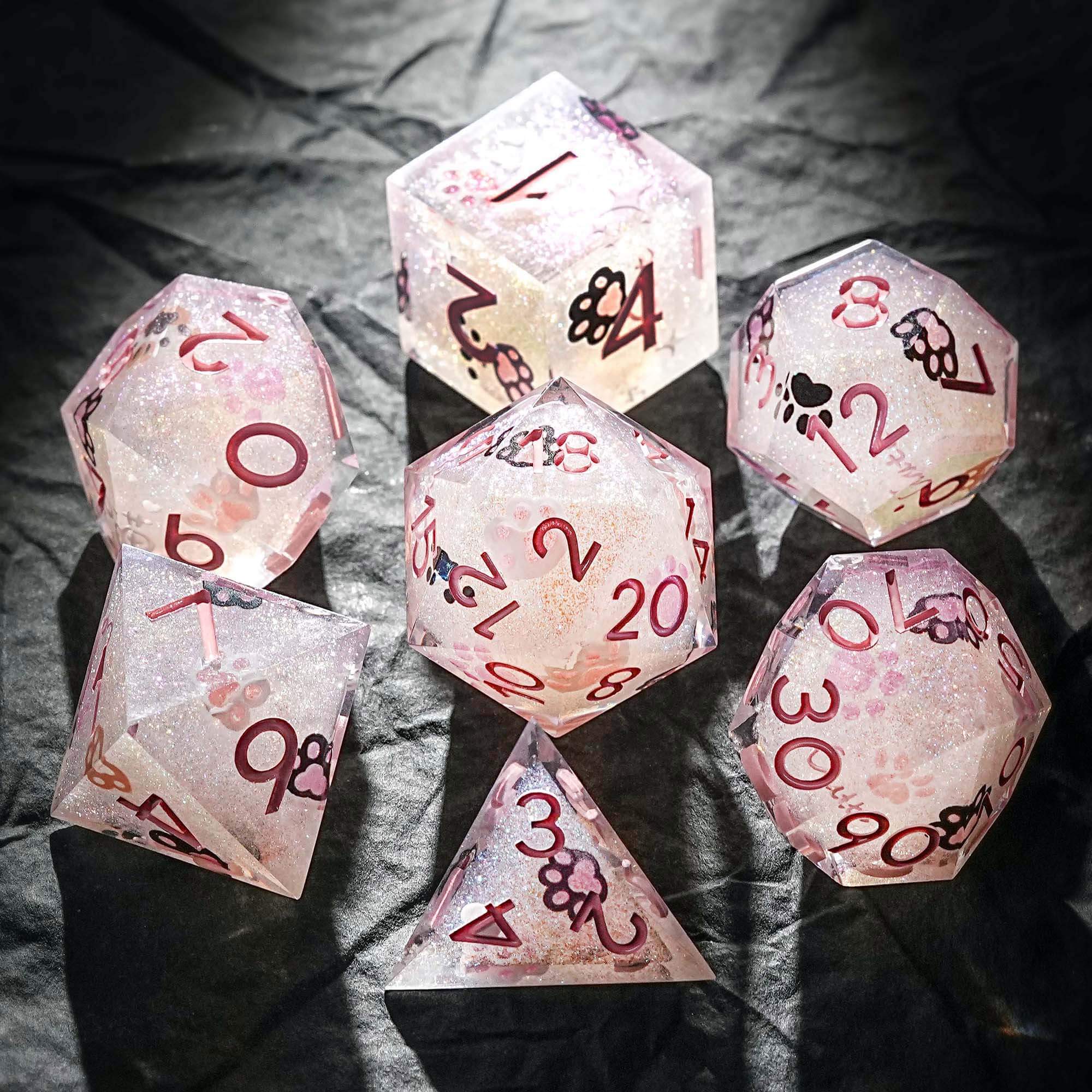 Polyhedral RGP Cool DnD Dice Sets - Pink Cat's Paw - Dice of Dragons