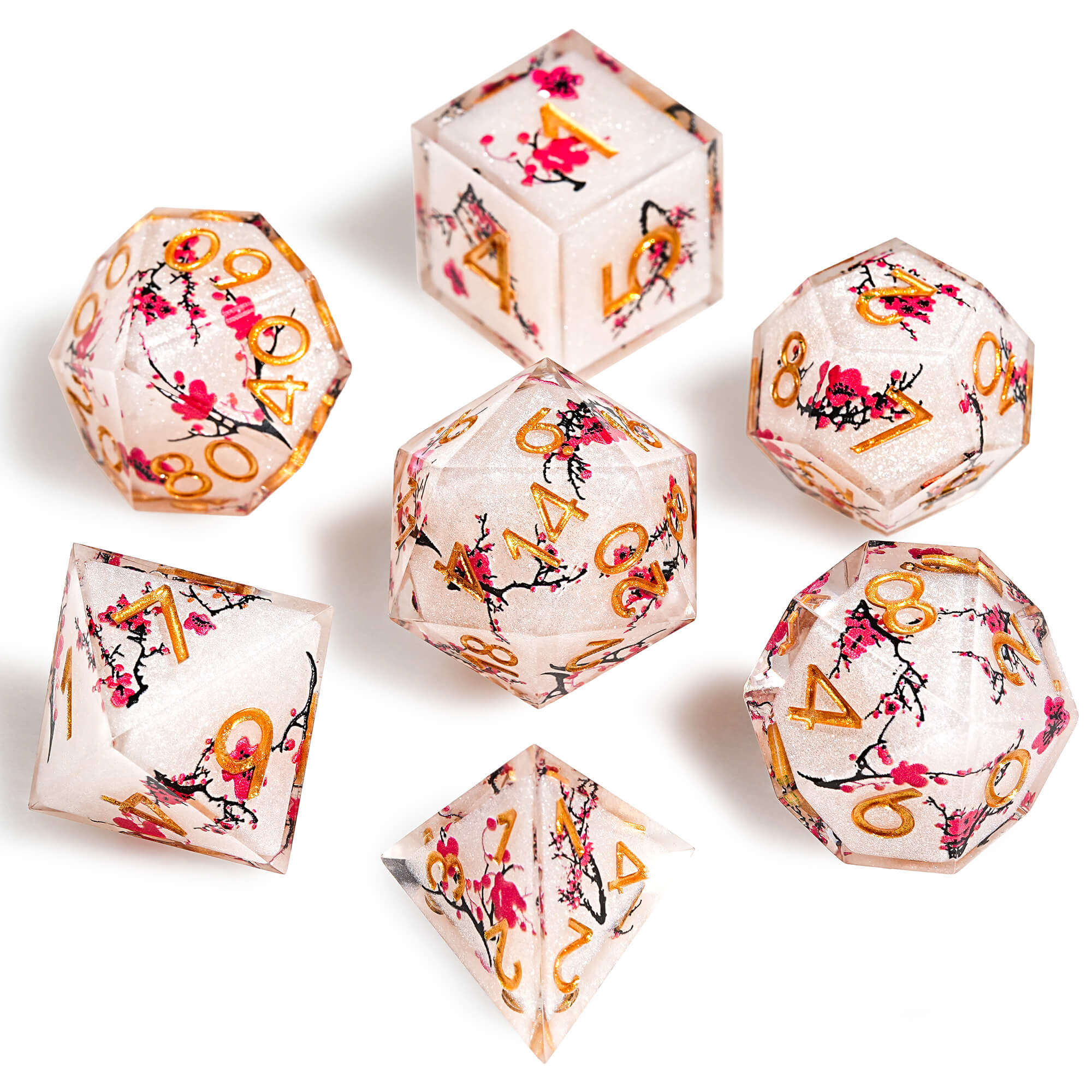 Polyhedral RGP Cool DnD Dice Sets - White Plum Blossom - Dice of Dragons