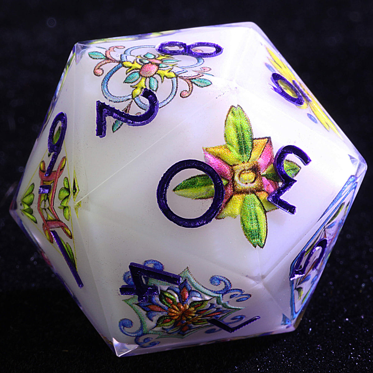 Polyhedral Resin 20 Sided D10 and 6 Sided D3 Dice Set Draw Steel Porcelain Bloom