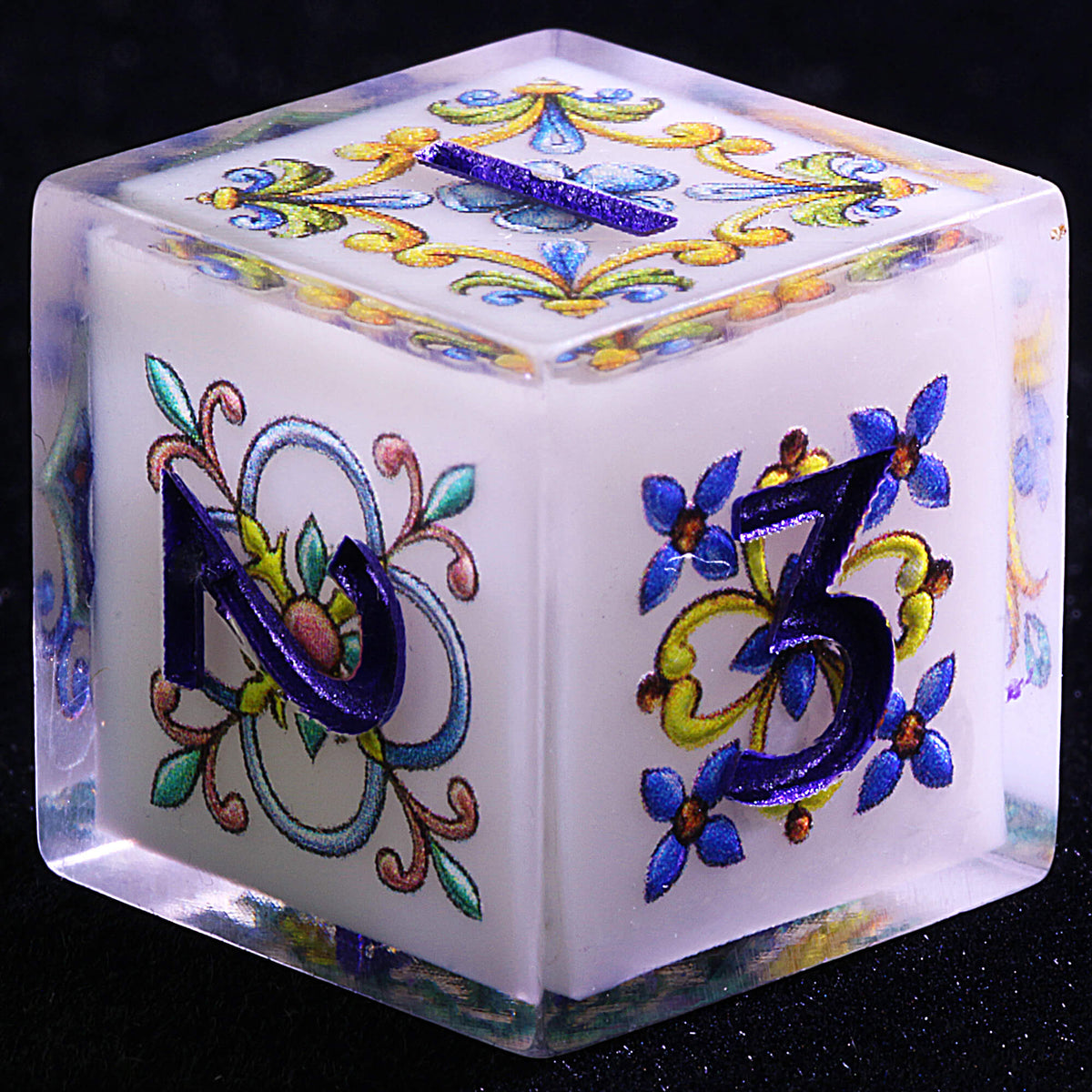 Polyhedral Resin 20 Sided D10 and 6 Sided D3 Dice Set Draw Steel Porcelain Bloom