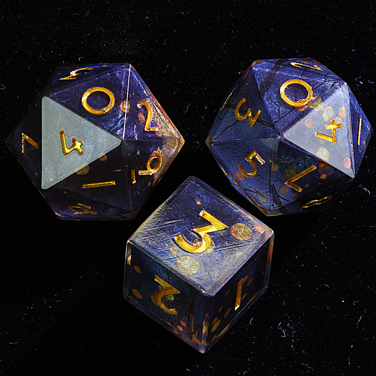 Polyhedral Resin 20 Sided D10 and 6 Sided D3 Draw Steel Dice Sets Midnight Ember