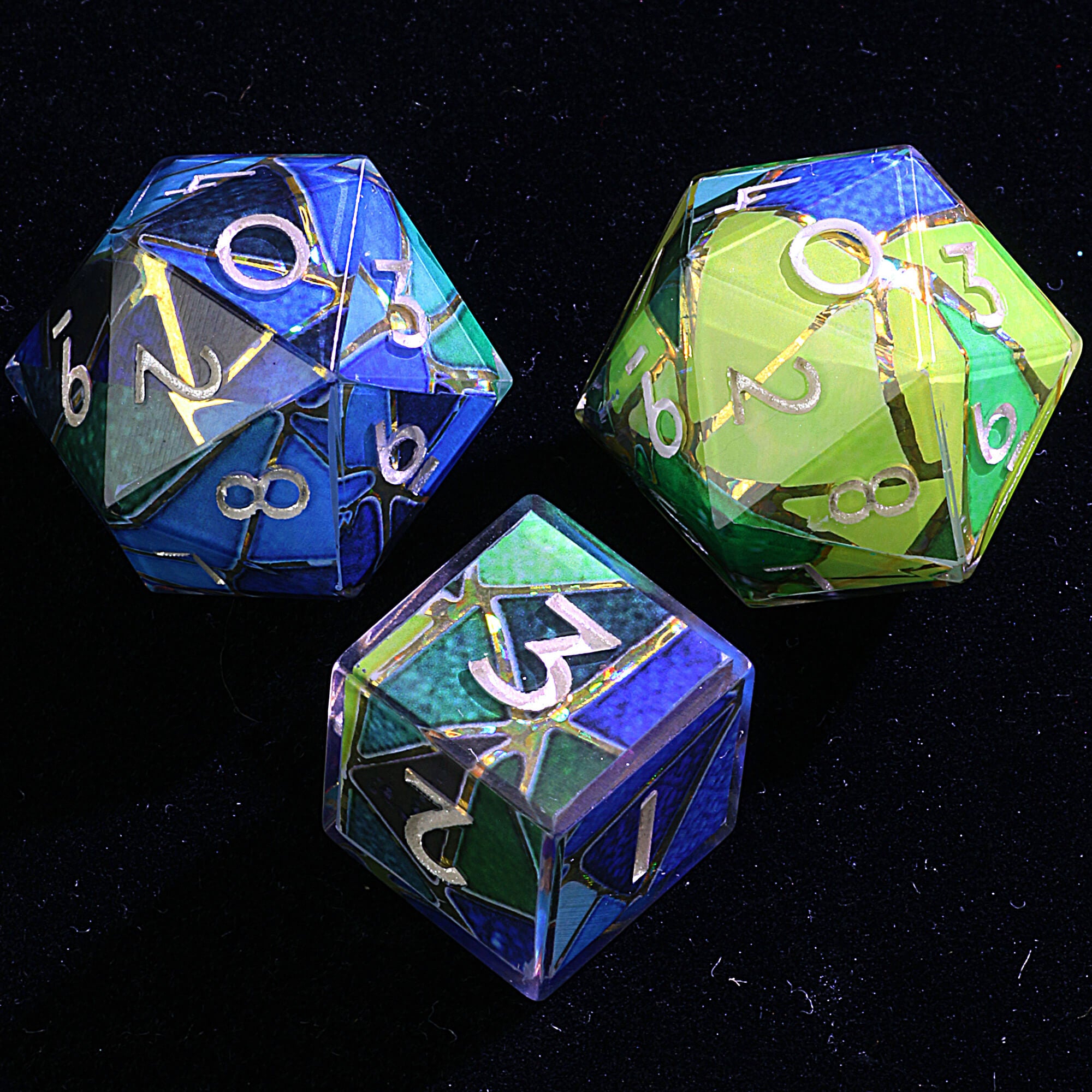 Polyhedral Resin 20 Sided D10 and 6 Sided D3 Draw Steel Set Dice Stormglass Vein
