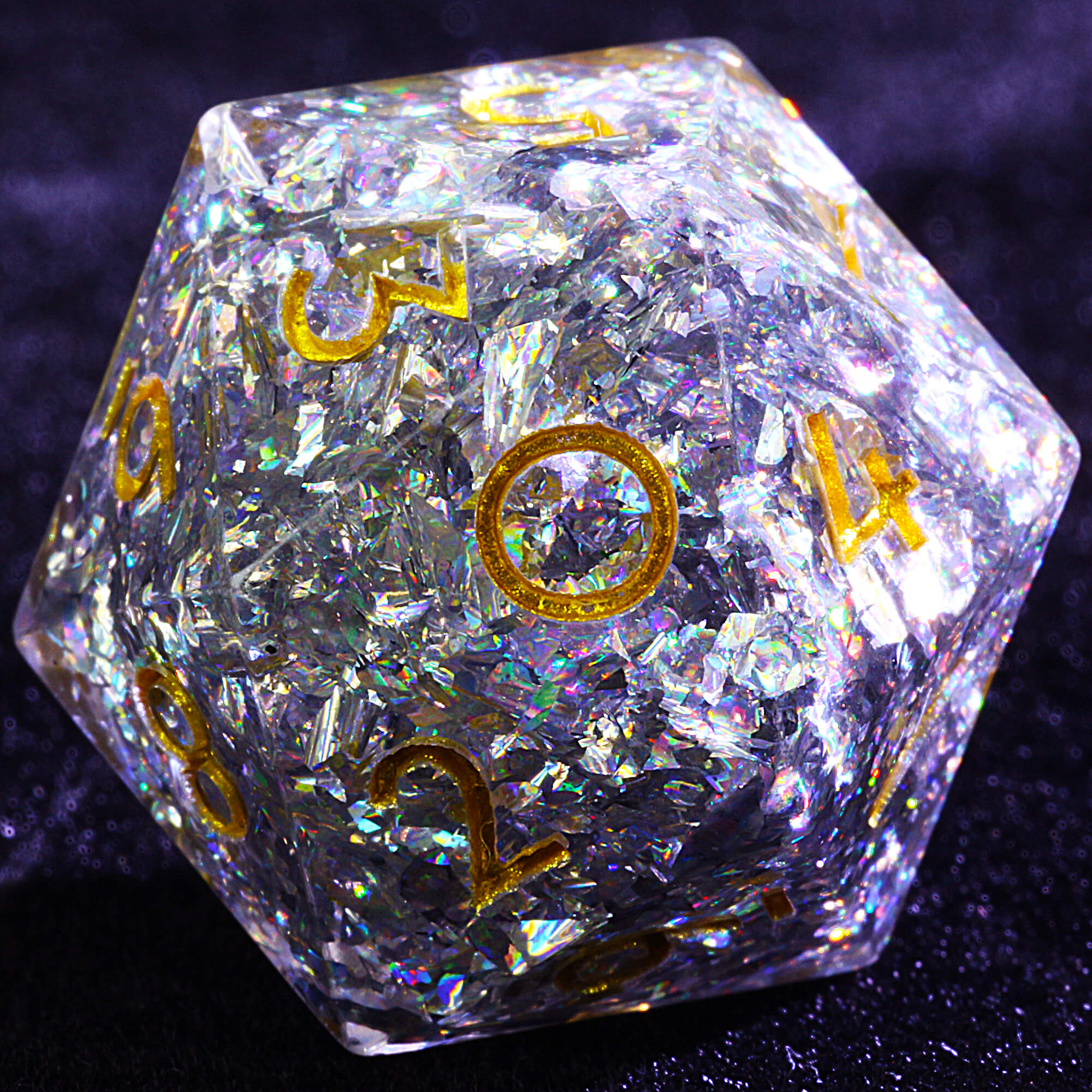 Polyhedral Resin 20 Sided D10 and 6 Sided D3 Sets of Draw Steel Dice Gilded Frost