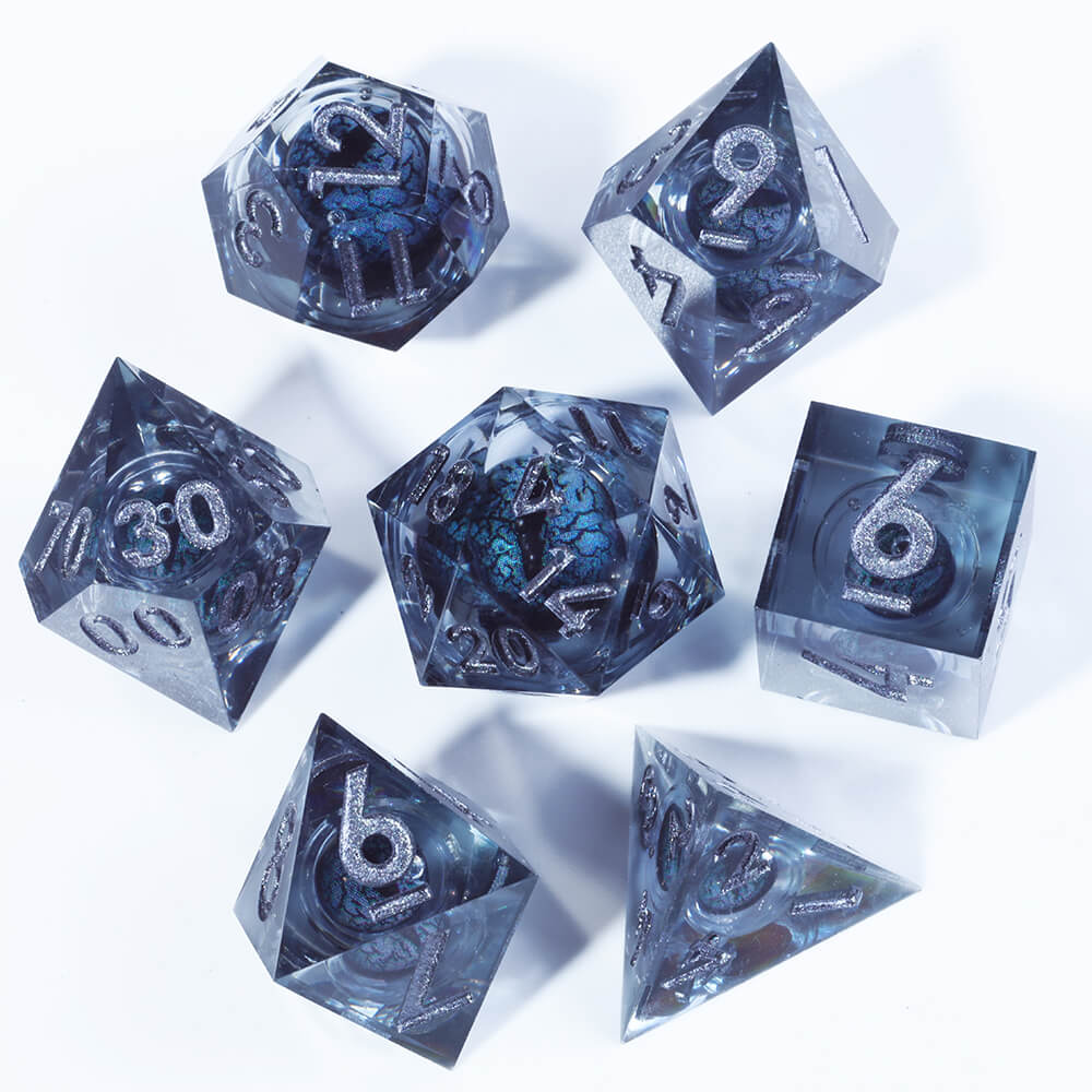 Polyhedral Resin Black Dragon Eye Liquid Core Dice Set DnD - Dice of Dragons