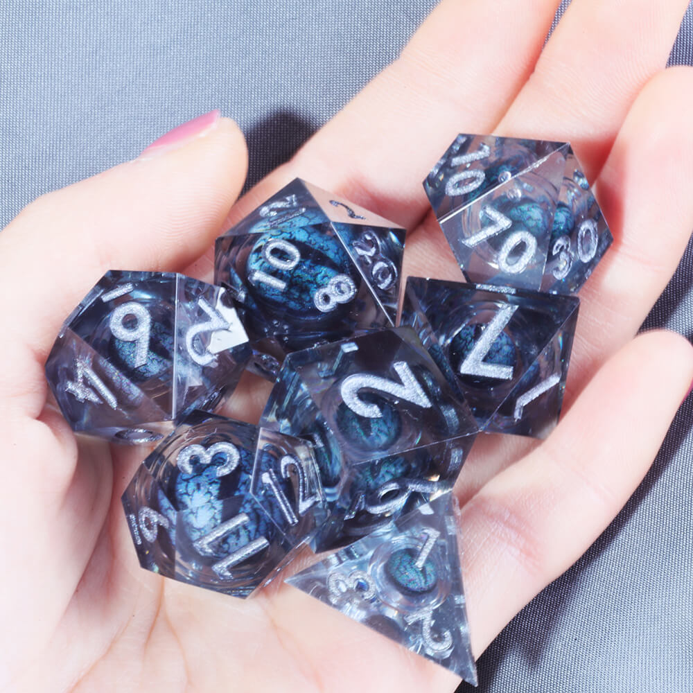 Polyhedral Resin Black Dragon Eye Liquid Core Dice Set DnD - Dice of Dragons