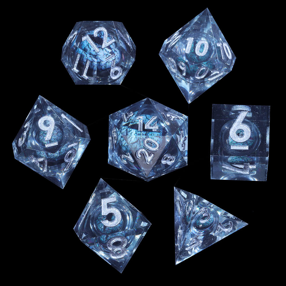 Polyhedral Resin Black Dragon Eye Liquid Core Dice Set DnD - Dice of Dragons