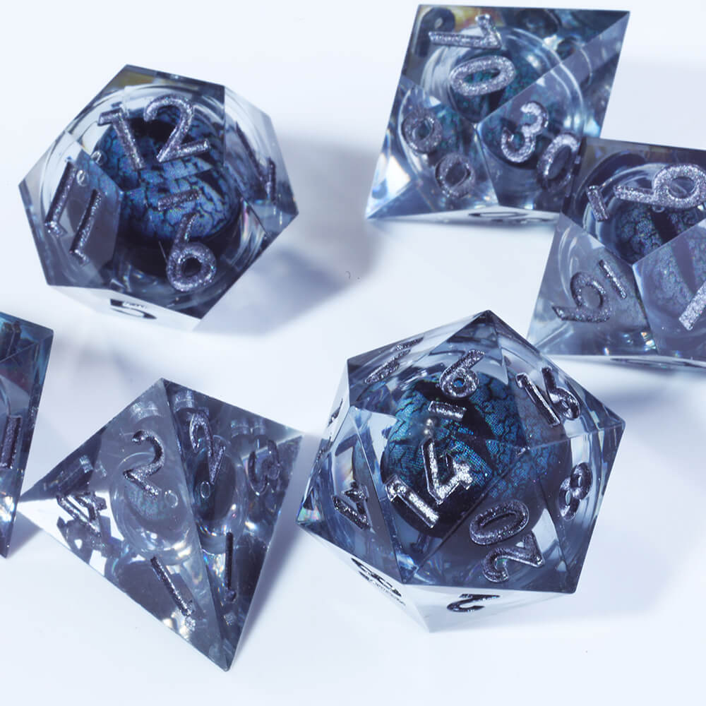 Polyhedral Resin Black Dragon Eye Liquid Core Dice Set DnD - Dice of Dragons