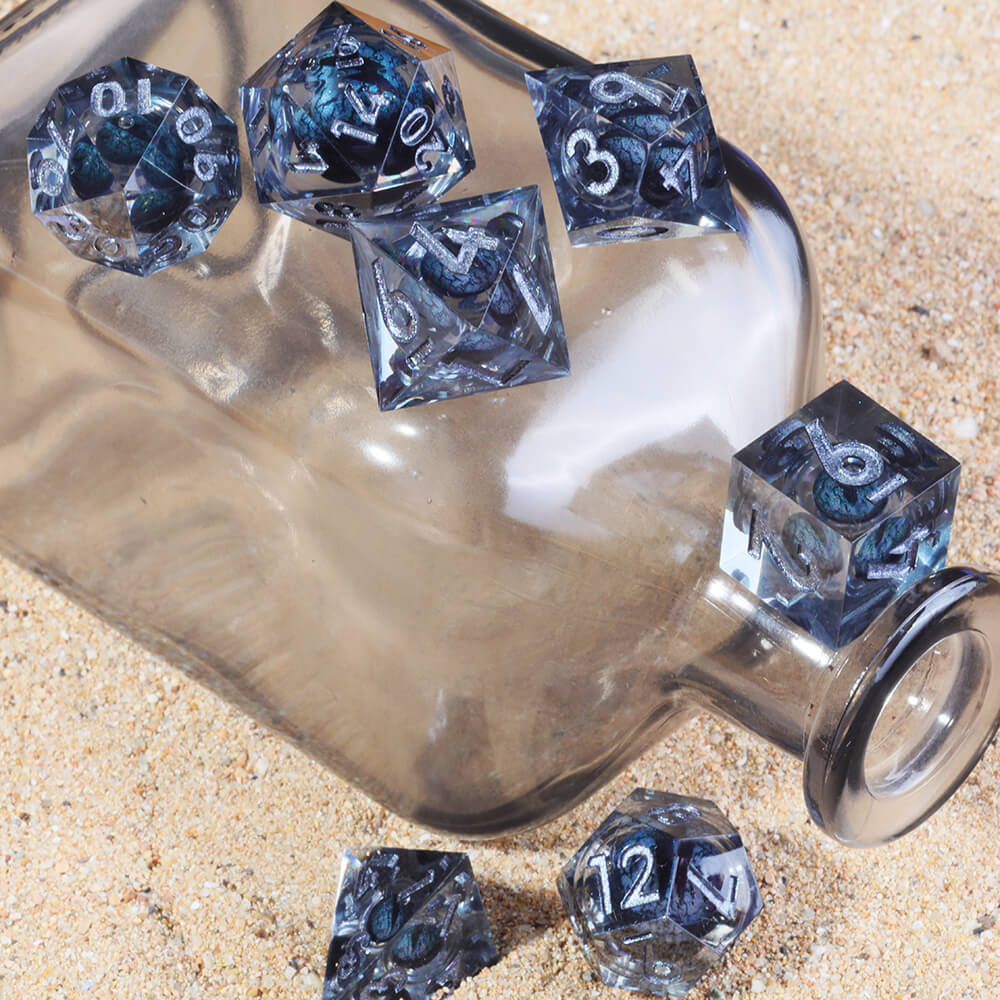 Polyhedral Resin Black Dragon Eye Liquid Core Dice Set DnD - Dice of Dragons