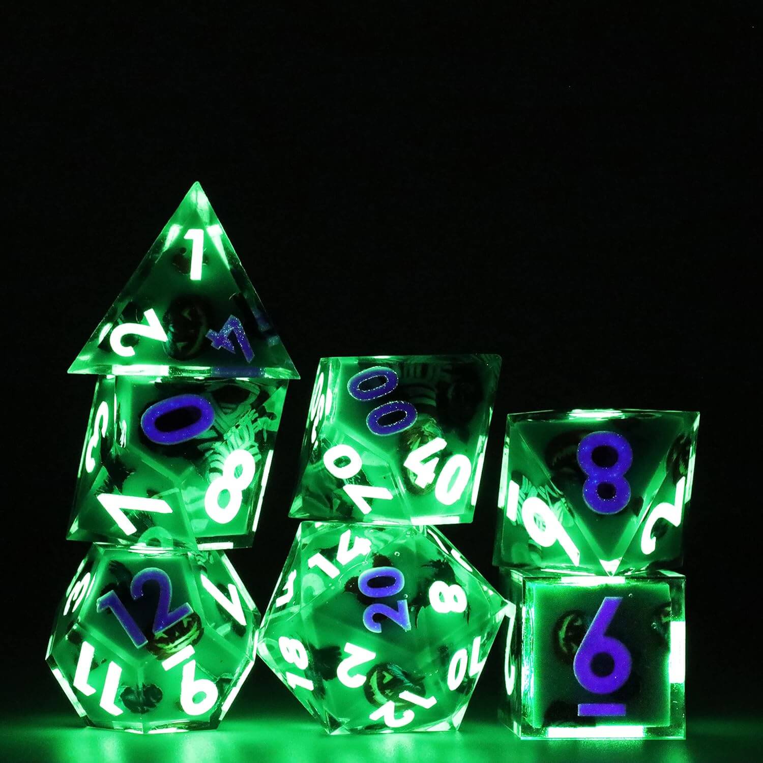 Pumpkin Glow Sharp Edge Resin Polyhedral 7-Piece D&D Dice Set - Dice of Dragons