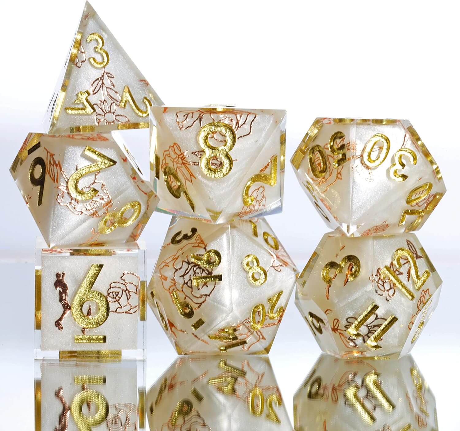 Pure Love Sharp Edge Resin Polyhedral 7-Piece D&D Dice Set - Dice of Dragons