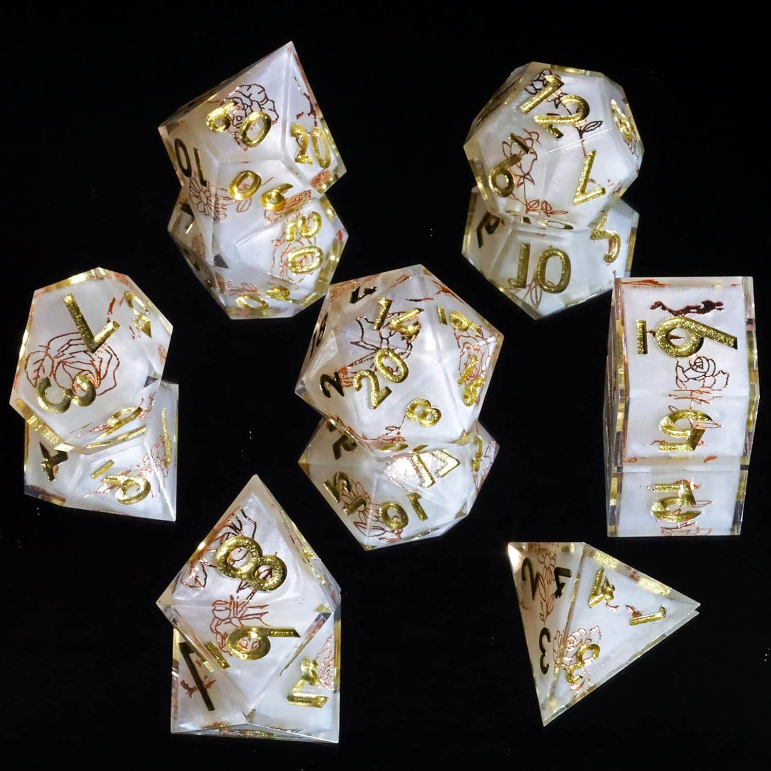 Pure Love Sharp Edge Resin Polyhedral 7-Piece D&D Dice Set - Dice of Dragons